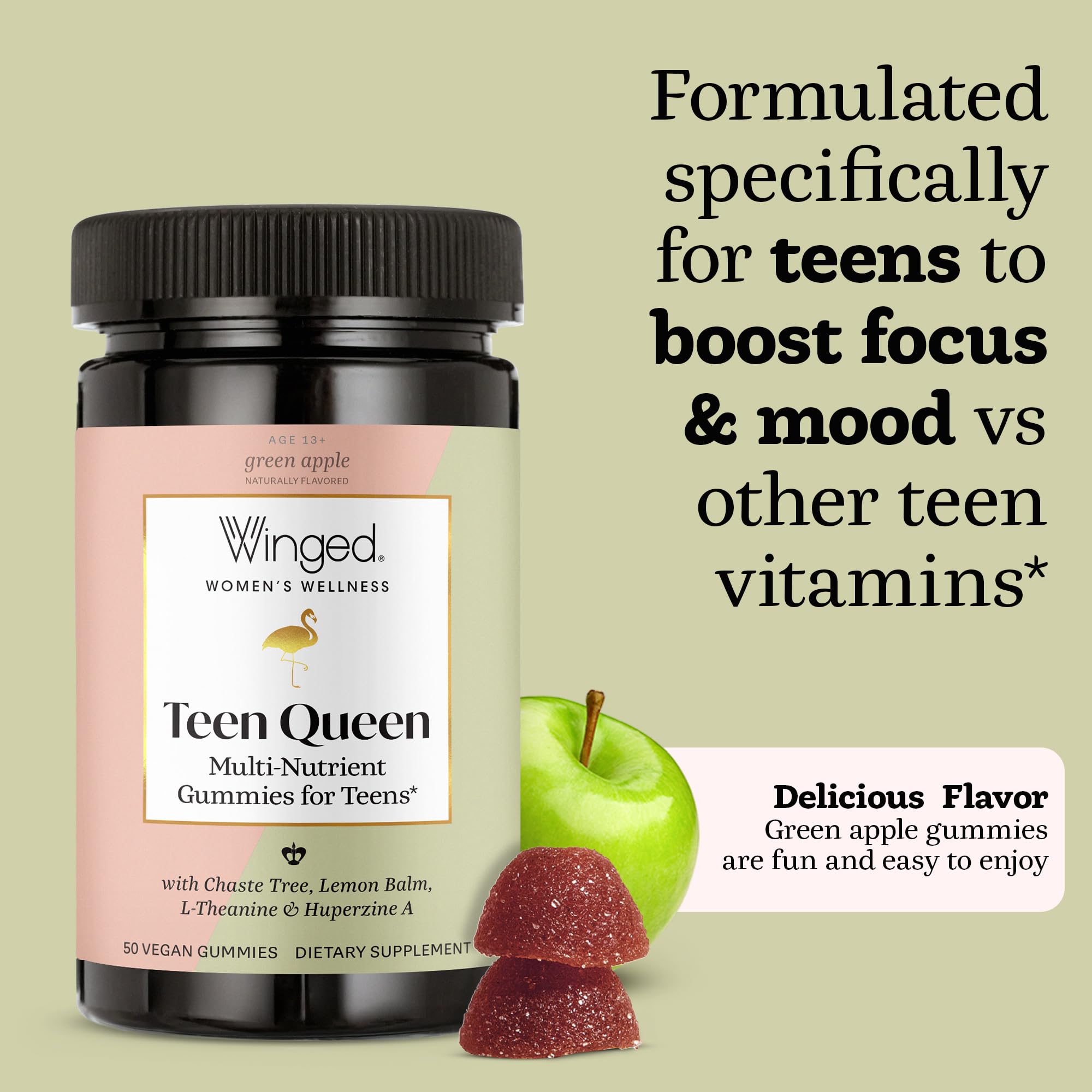 Winged Wellness Multivitamin Gummies for Teen Girls - Teen Vitamins for Mood & Hormonal Health - Vegan Gummy Supplement with Chaste Tree, Lemon Balm, L-Theanine, Probiotics & Biotin - 50 Gummies Winged WellnessAu supplements