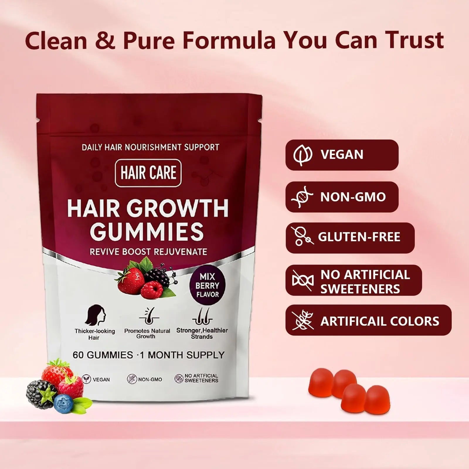 Giamau Lumin Hair Growth Gummies, 60 Vegan Gummies |Supports Healthy Hair Growth & Strength, Skin & Nail Care, | GiamauAu supplements