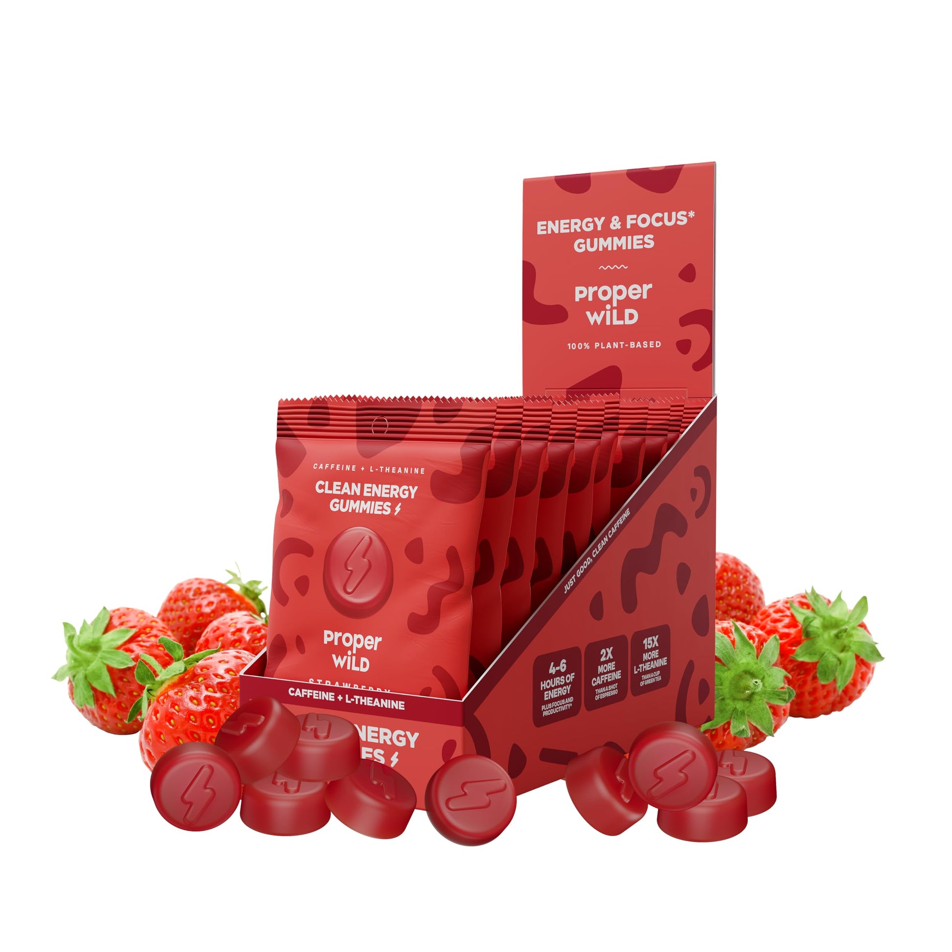 Proper Wild Energy Chews & Gummies for Focus & Clean Energy, Vegan with L-Theanine & Organic Caffeine, Plant-Based, Gluten-Free, Non-GMO, Strawberry (10-Pack) Proper WildAu supplements