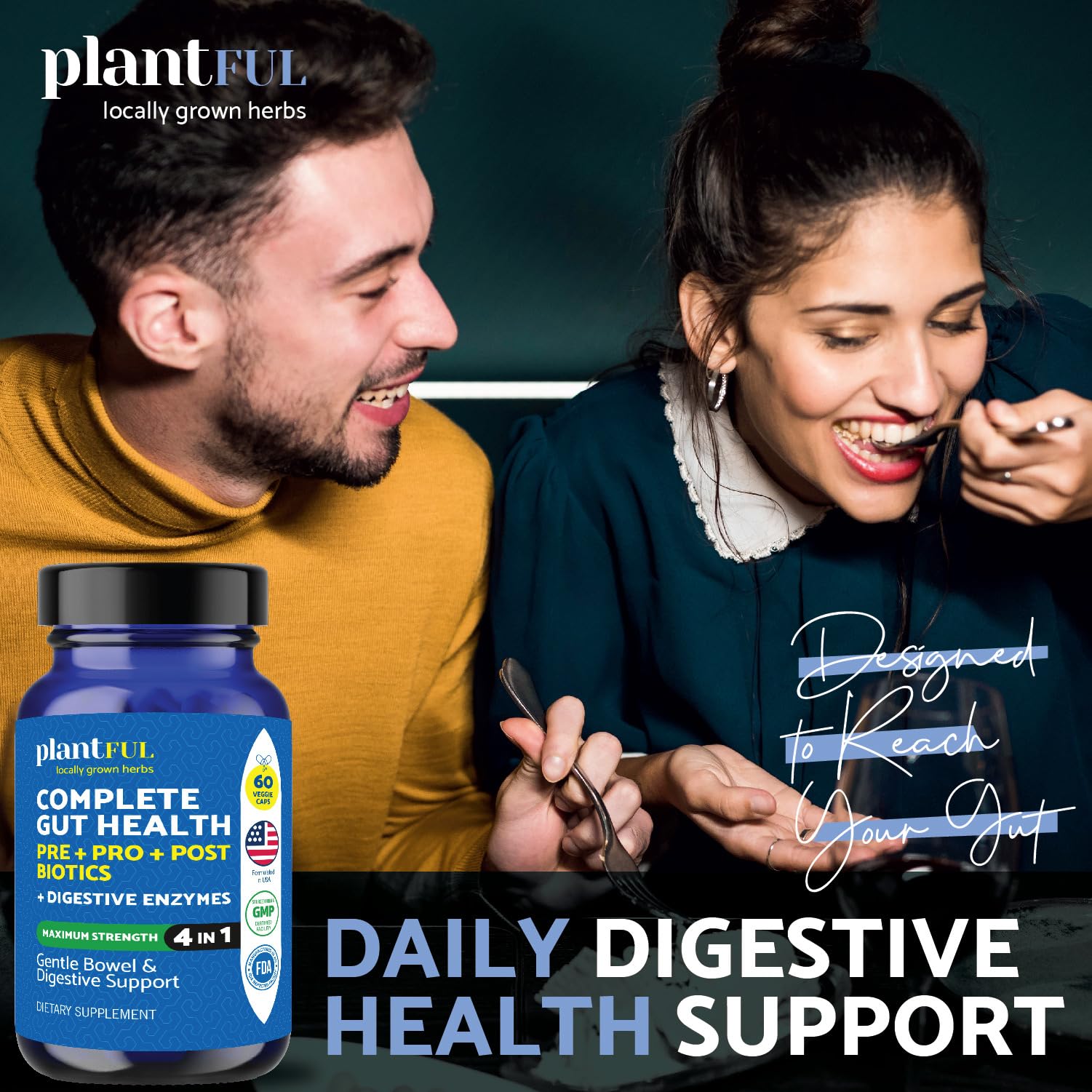 4-in-1 Pre Post Probiotics & Digestive Enzymes - Complete Gut Health & Digestive Support for Women & Men - Prebiotic Probiotic & Postbiotic Gas & Bloating Relief – 60 Non GMO Capsules PLANTFUL RESEARCHAu supplements