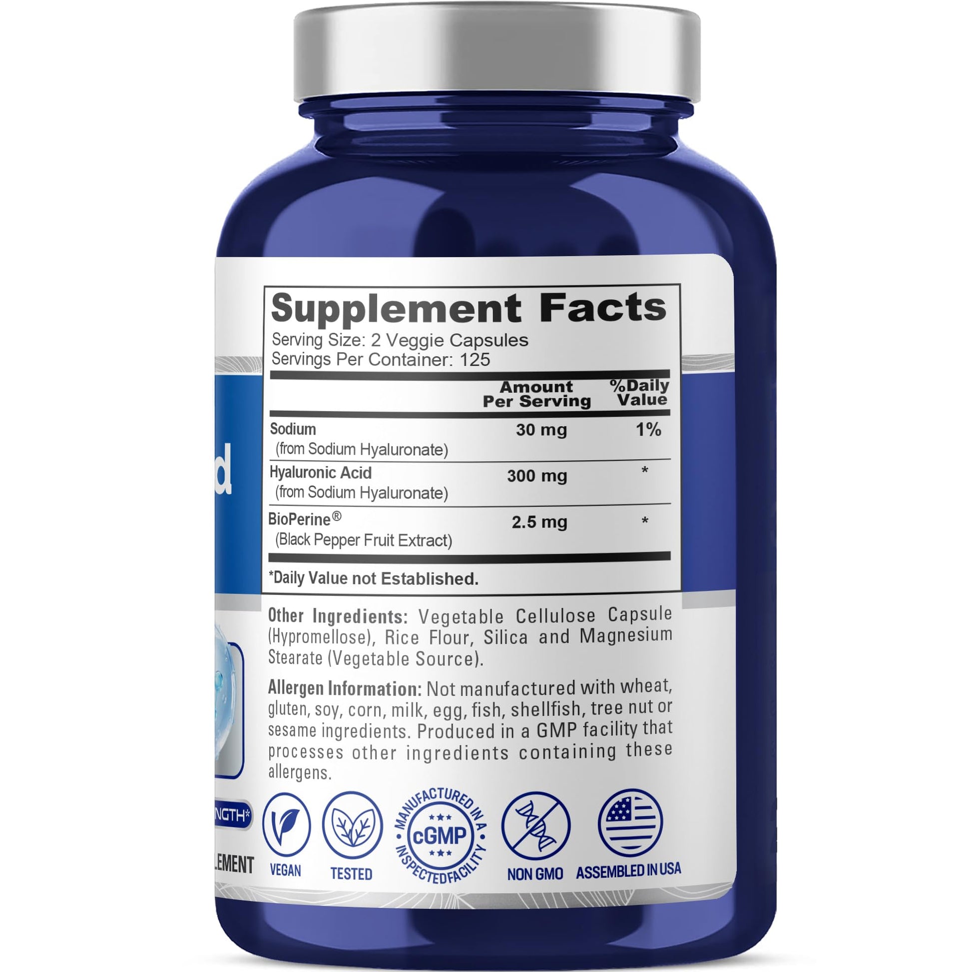 NusaPure Hyaluronic Acid 300mg 250 Veggie Capsules (Non-GMO, Vegan) NusaPureAu supplements