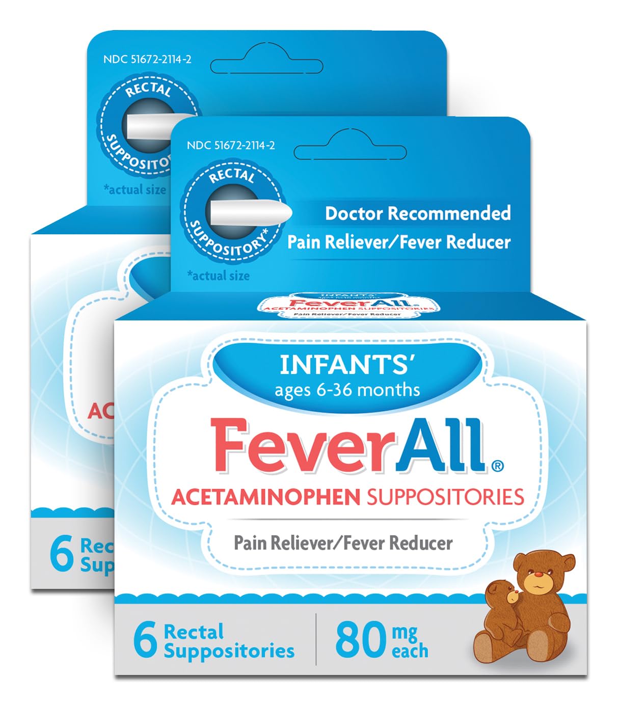 Feverall Infant Acetaminophen Suppositories 6 Rectal Suppositories 80mg Each Pain Reliever/Fever Reducer. Paraben Free, No Artificial Colors or Other preservatives. Ages 6-36 Months (Pack of 2) FeverallAu supplements