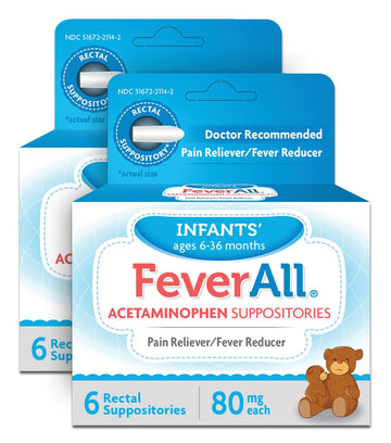 Feverall Infant Acetaminophen Suppositories 6 Rectal Suppositories 80mg Each Pain Reliever/Fever Reducer. Paraben Free, No Artificial Colors or Other preservatives. Ages 6-36 Months (Pack of 2) FeverallAu supplements