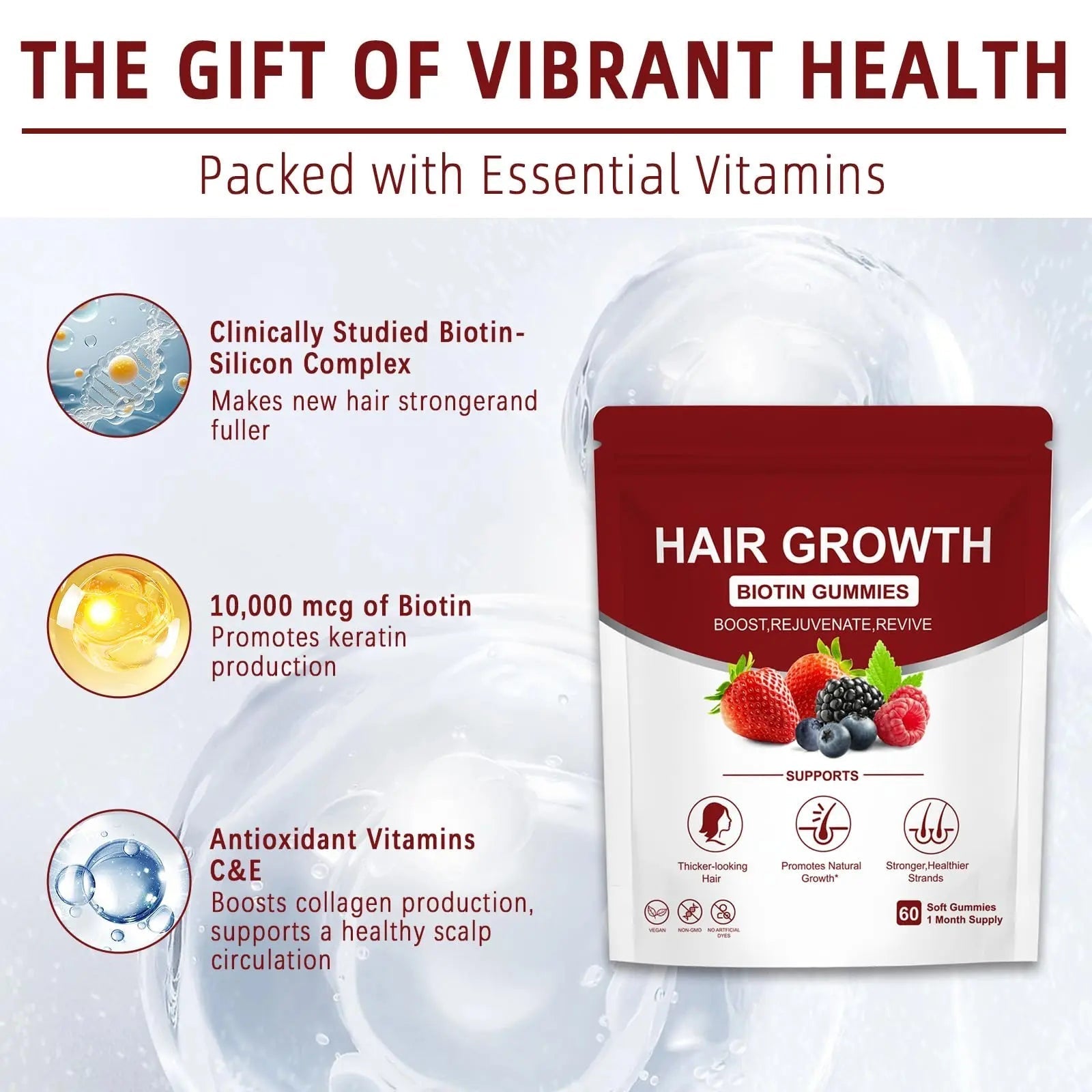 YYLLYY Hair Growth Vitamins Gummies | with Biotin, Vitamin C & E, Botanical Extracts | Supports Healthy Hair Growth & Strength, Skin & Nail Care YYLLYYAu supplements