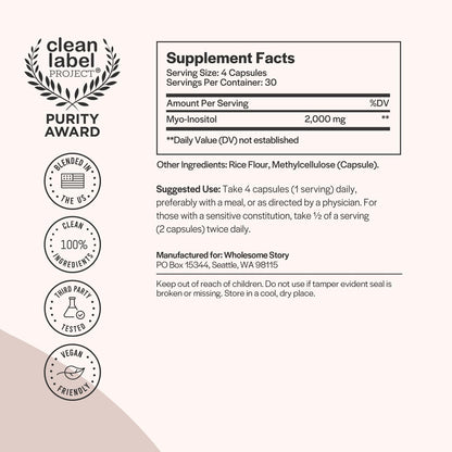 Pure Inositol Supplement | Myo-Inositol Supplement | Inositol Powder Capsules Wholesome StoryUS supplements