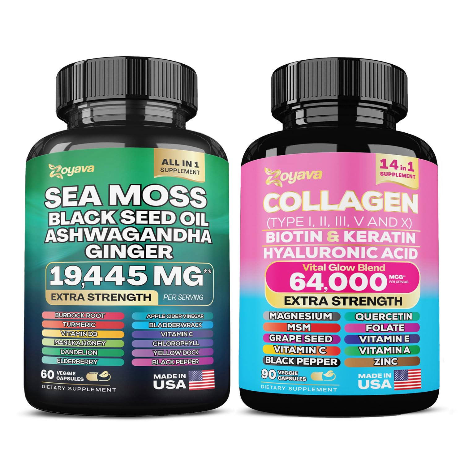 Zoyava Sea Moss 16-in-1 and Collagen 14-in-1 Bundle ZoyavaUS supplements