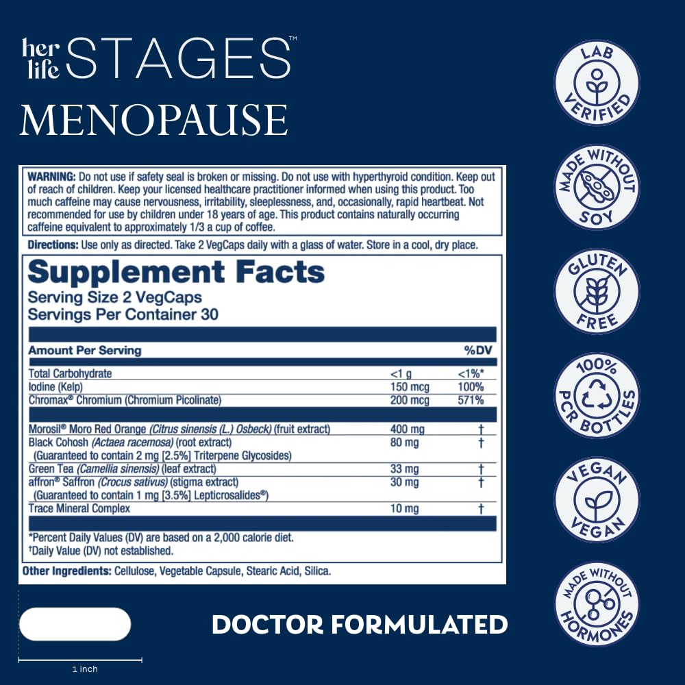 SOLARAY Menopause her Life Stages - Menopause Supplements for Women - Supports Mood, Sleep, Hot Flashes, Night Sweats - Vegan, Gluten Free - 60-Day Guarantee - 30 Servings, 60 VegCaps SOLARAYAu supplements