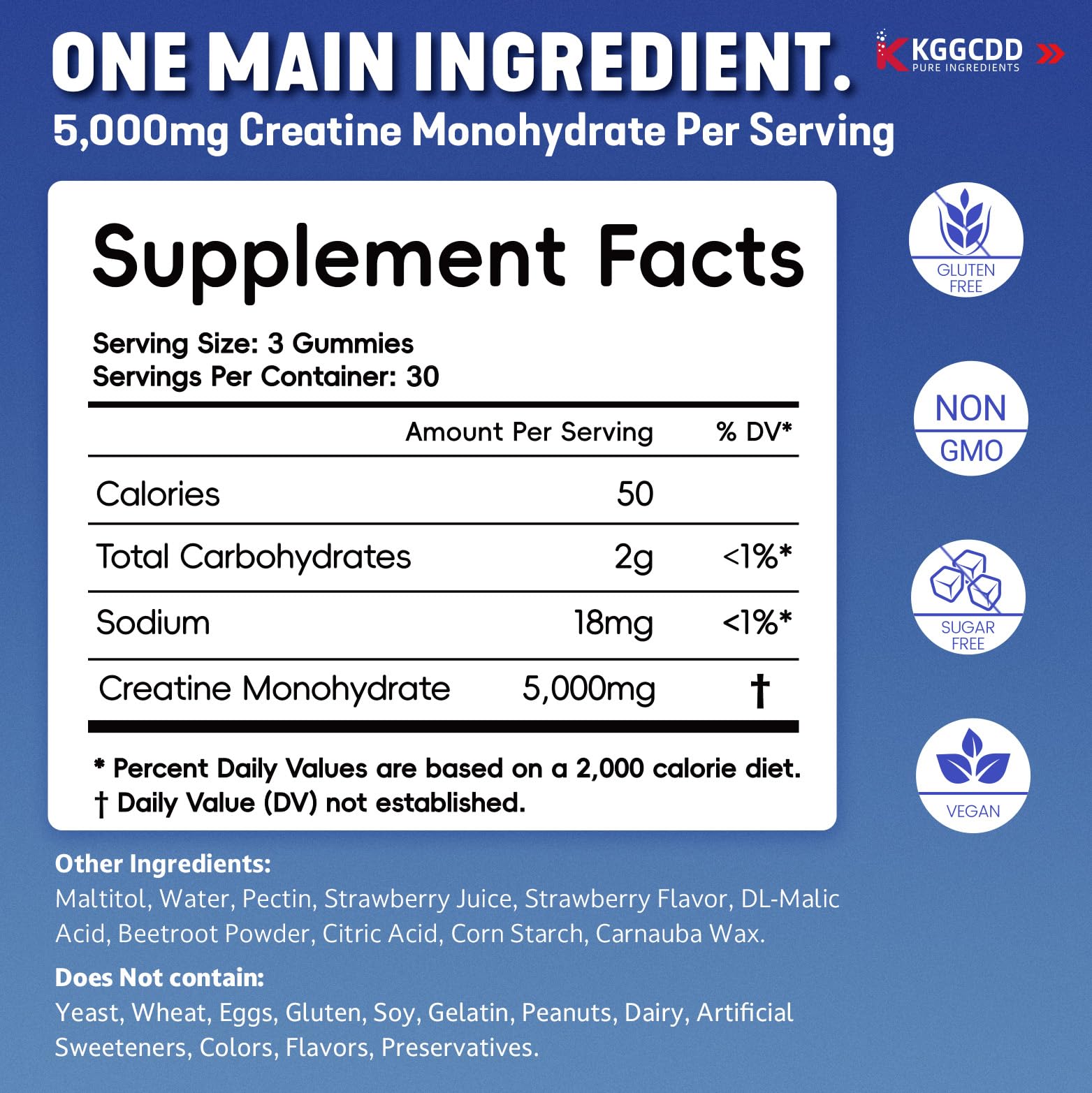 KGGCDD 99.99% Creatine Monohydrate Gummies for Men & Women, 5,000mg Tasty Creatine Gummies for Muscle Strength, Endurance, Recovery & Sugar Free, Gluten-Free, Vegan, Non-GMO, 90 Count KGGCDDAu supplements