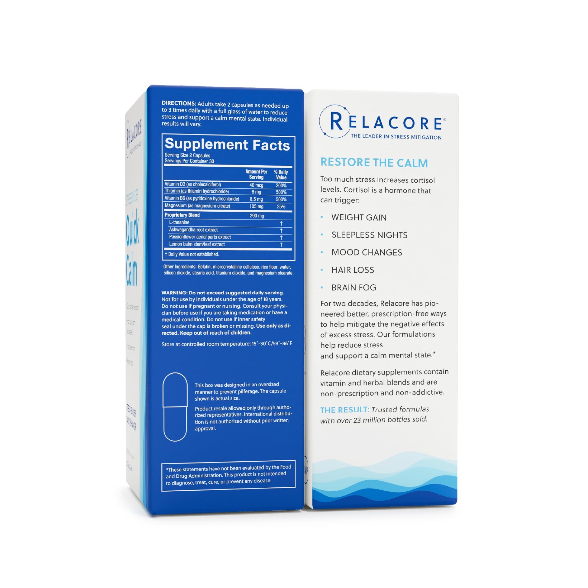 Relacore Quick Calm Mood Support Supplement with Ashwagandha, L-Theanine, Rapid Stress Relief and Relaxation – Cortisol Supplement - 60 ct RelacoreAu supplements