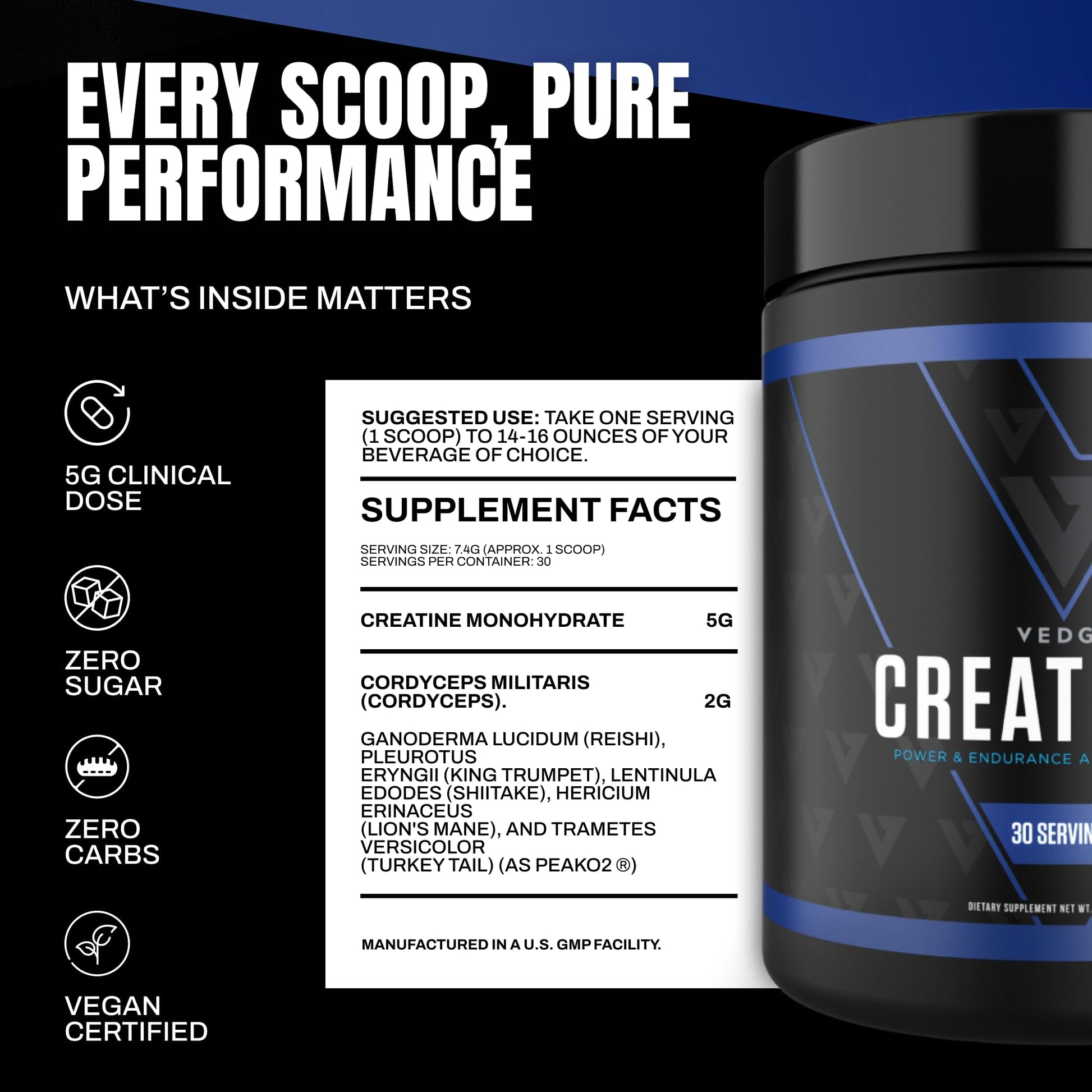 VEDGE Nutrition Creatine + | Vegan Plant-Based Creatine Monohydrate Powder | Energy, Performance & Function | Ergogenic Aids for Athletes | Unflavored, 30 Servings VEDGEAu supplements
