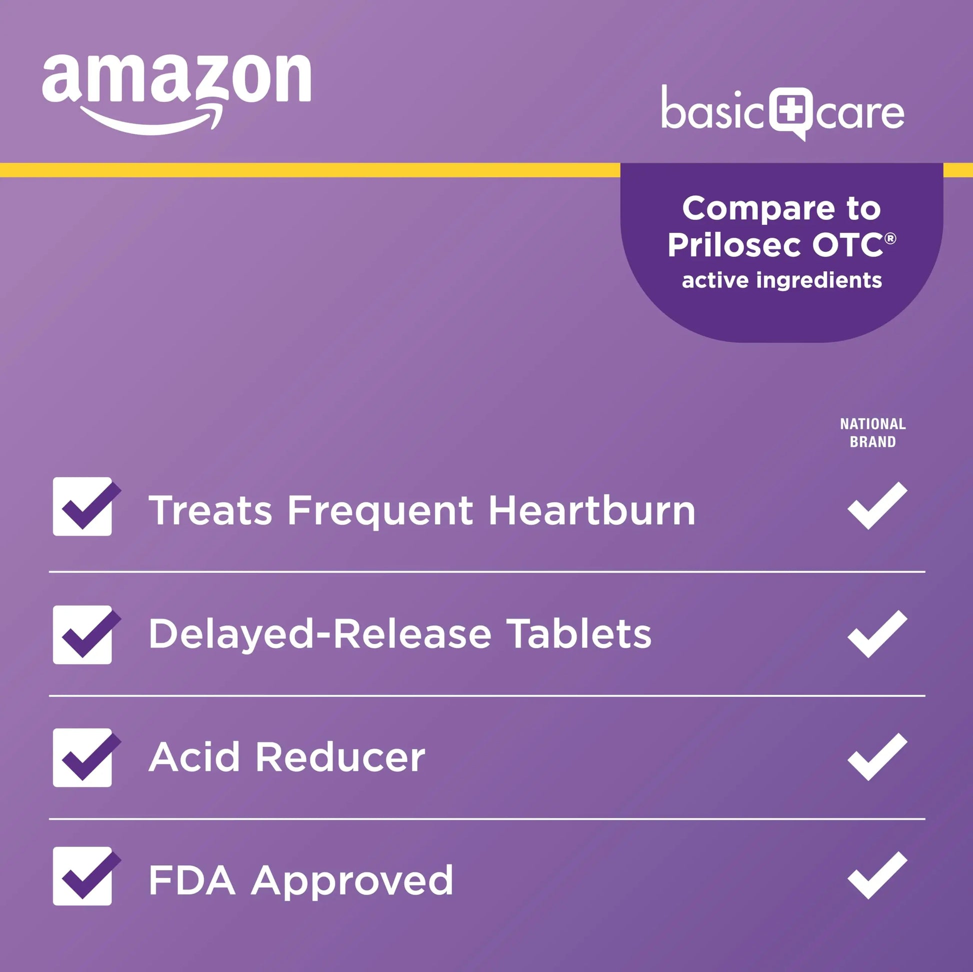 Amazon Basic Care Omeprazole Delayed Release Tablets 20 mg, Acid Reducer, treats frequent heartburn,, Cream, Regular, 42 Count (Pack of 1), 42 Count, Amazon Basic Carenz supplements
