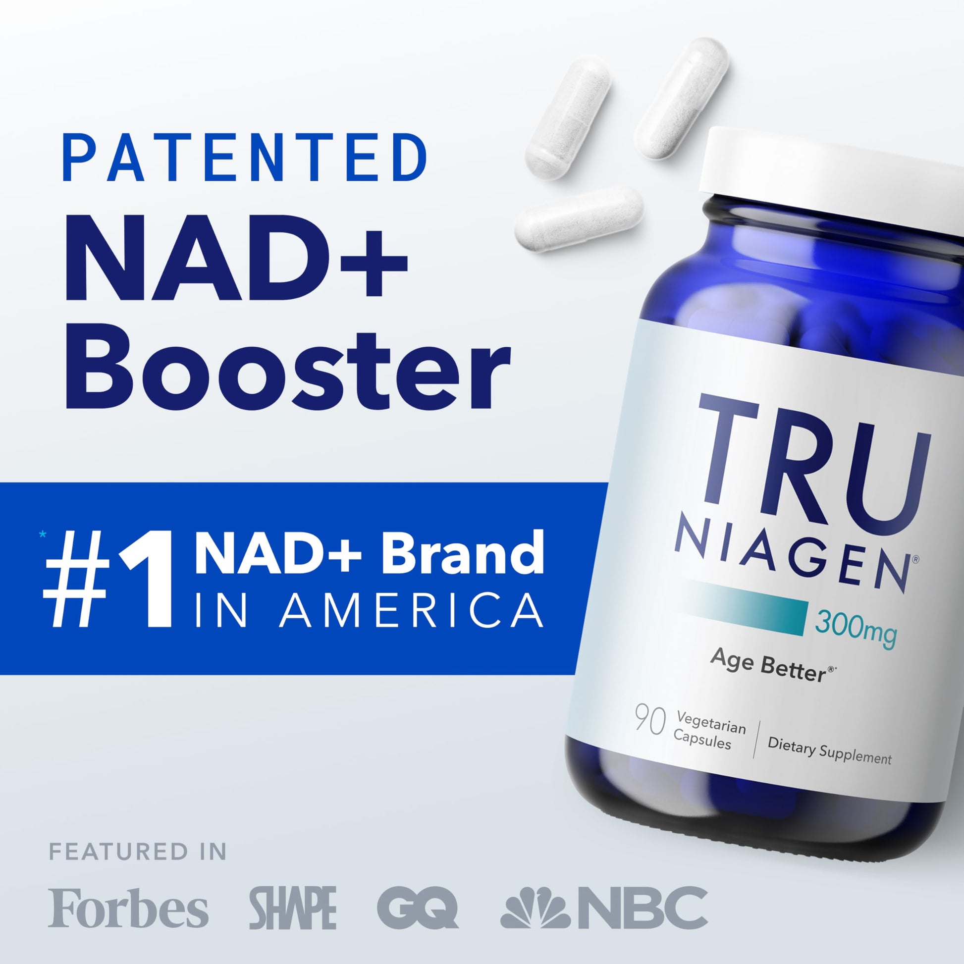 TRU NIAGEN Patented NAD Supplement for Brain Function, Anti Aging & Cell Regeneration, 300mg Niagen, 90 Servings | Supports Cellular Energy, Muscle | Nicotinamide Riboside (NR) Take 1 Daily | 1 Bottle TRU NIAGENUS supplements