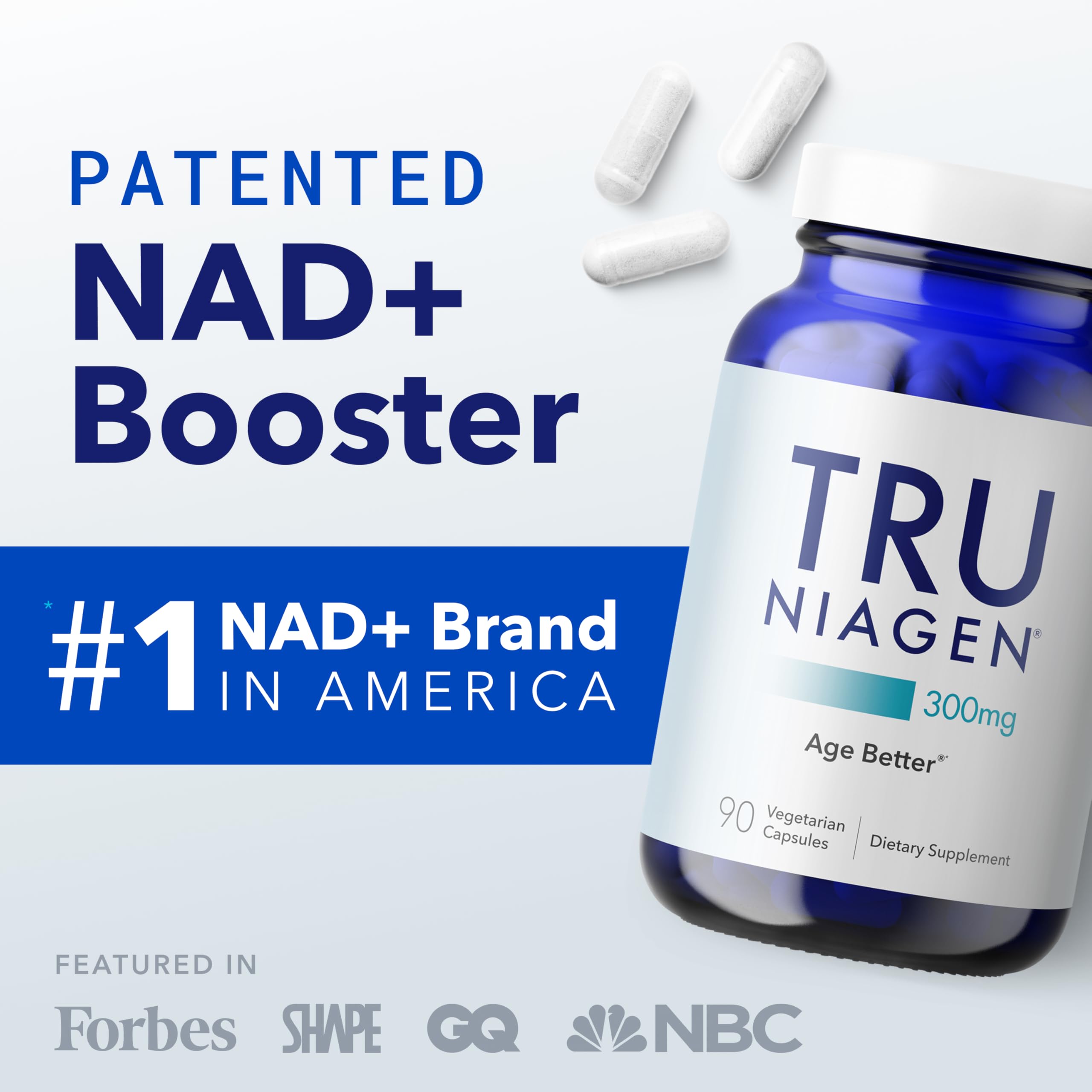 TRU NIAGEN Patented NAD Supplement for Brain Function, Anti Aging & Cell Regeneration, 300mg Niagen, 90 Servings | Supports Cellular Energy, Muscle | Nicotinamide Riboside (NR) Take 1 Daily | 1 Bottle TRU NIAGENUS supplements
