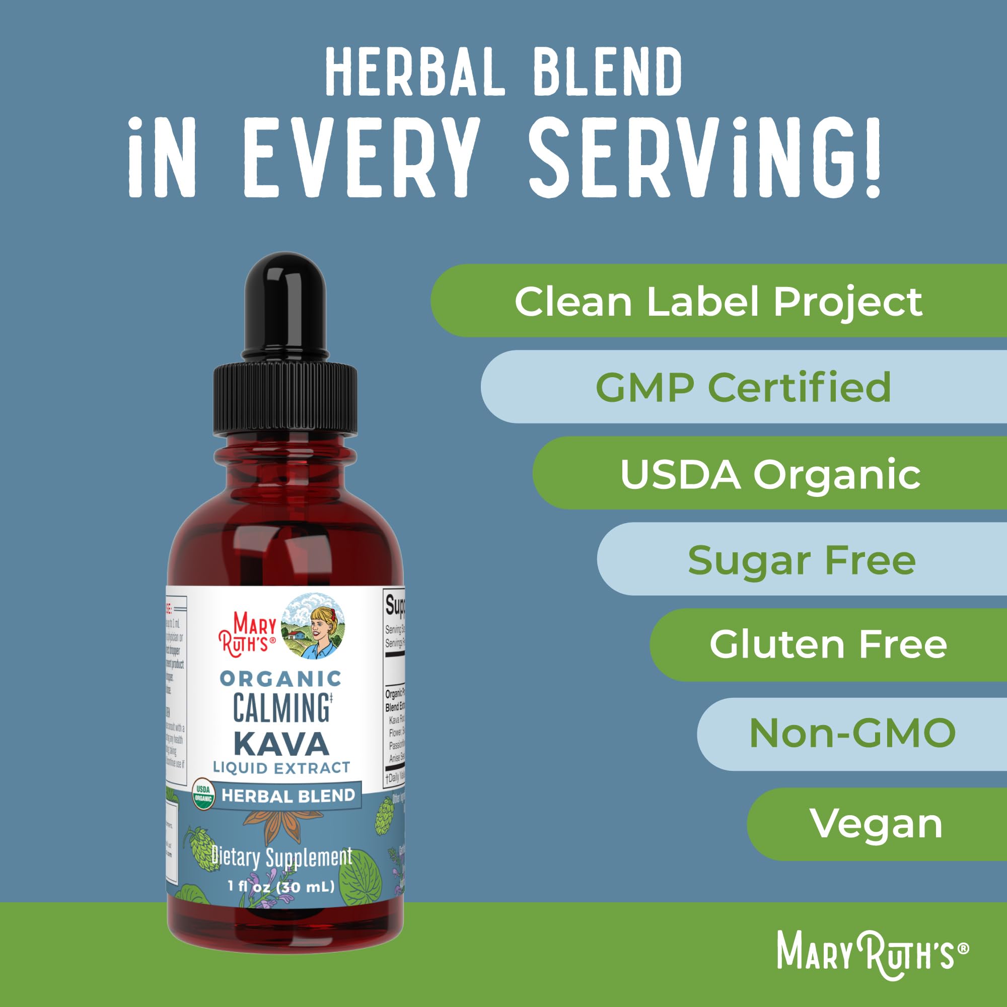 MaryRuth Organics, Herbal Supplement Drop, Calmness & Relaxation, Pack of 1, USDA Kava Root, Sugar/Gluten Free, Support Sleep, Calm & Stress Relief, Vegan, Non-GMO, 30 Servings MARYRUTH'SUS supplements