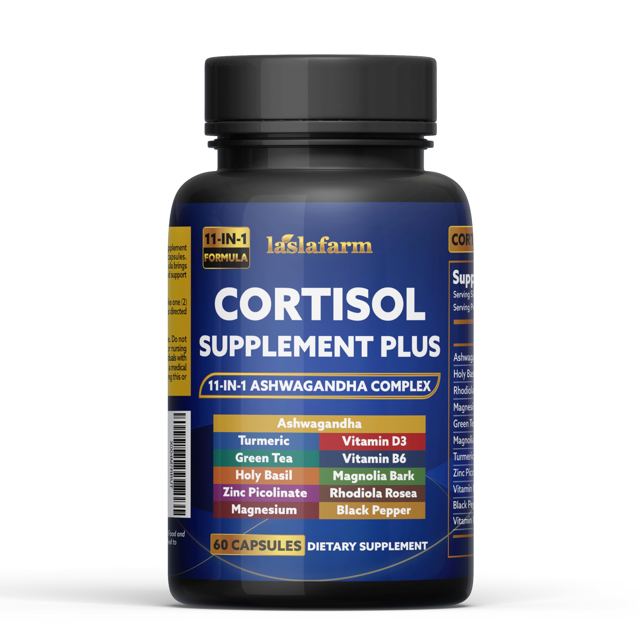 laslafarm 11in1 Cortisol Plus Supplement, 11in1 Ashwagandha and Natural Herbal Complex Vitamin Blend for Daily Mood, Focus and Sleep, Suitable for Women and Men 60 Capsules laslafarmAu supplements