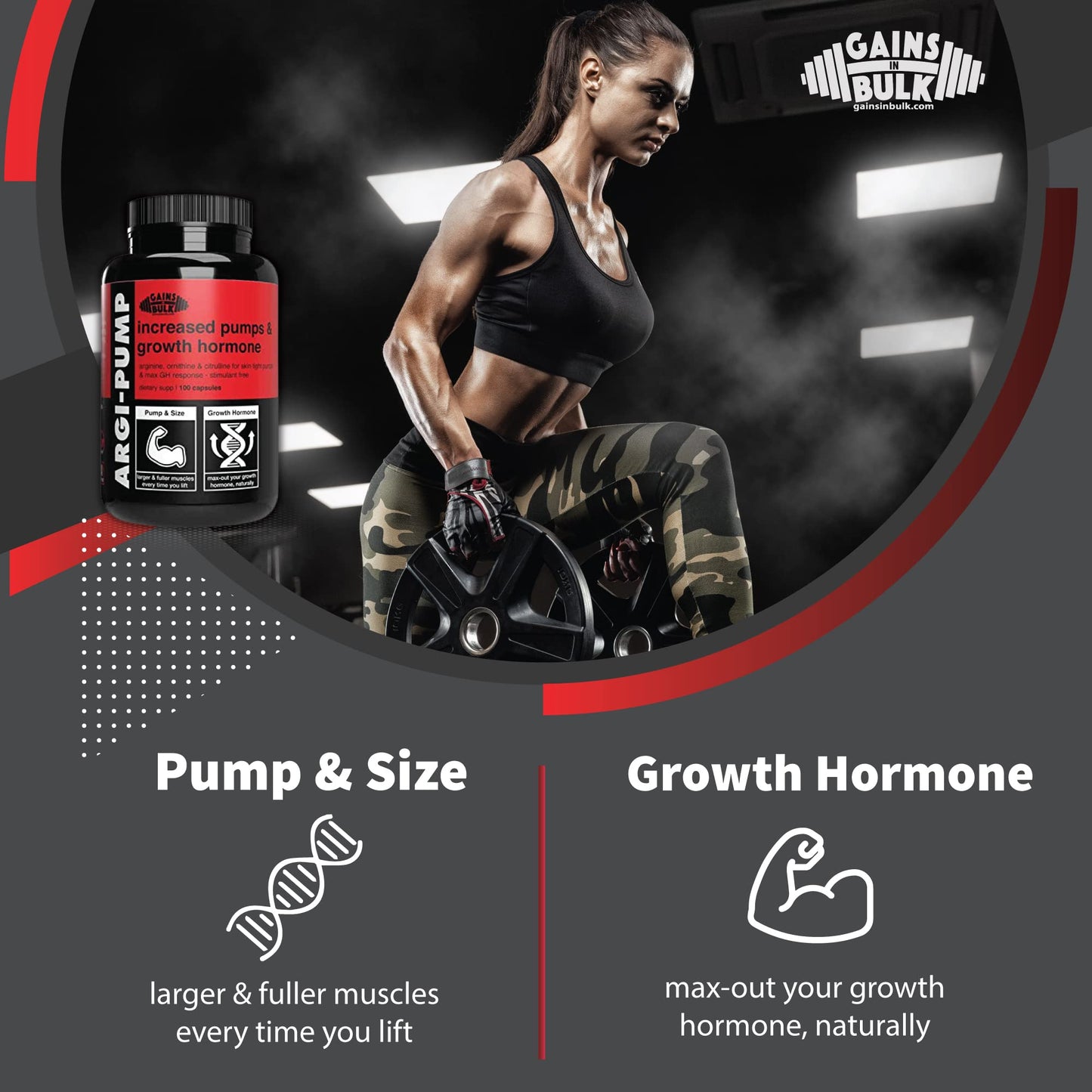 Gains in Bulk, Argi Pump, L-Arginine Nitric Oxide Booster with L-Citrulline and L-Ornithine GAINS IN BULK GAINSINBULK.COMUS supplements