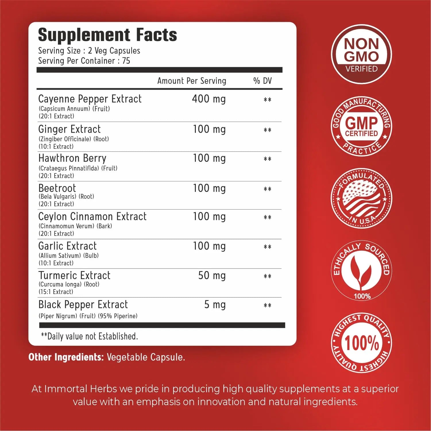 Immortal Herbs Cayenne Pepper Capsules w/Garlic, Ginger, Hawthorn, Turmeric, Cinnamon, Beet Root and Black Pepper Extract, 150 Cayenne Capsules, Non-GMO & Gluten Free Capsaicin Supplement Immortal Herbsnz supplements