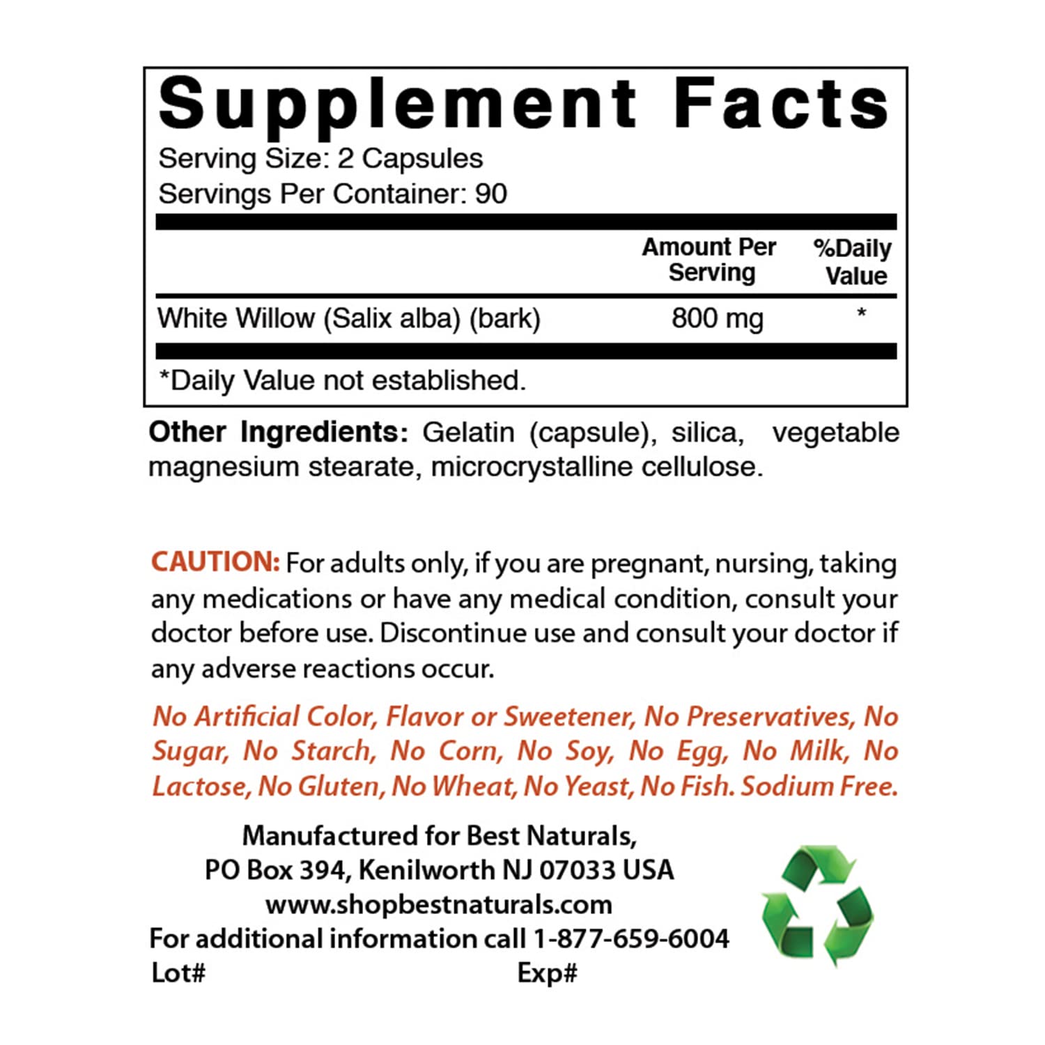 Best Naturals White Willow Bark 400 mg 180 Capsules (180 Count (Pack of 2)) Best NaturalsAu supplements