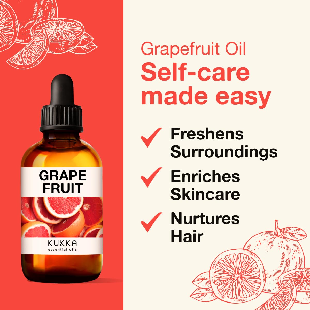 Kukka Grapefruit Essential Oil for Diffuser - 100% Natural Grapefruit Essential Oil for Skin KUKKA essential oilsAu supplements