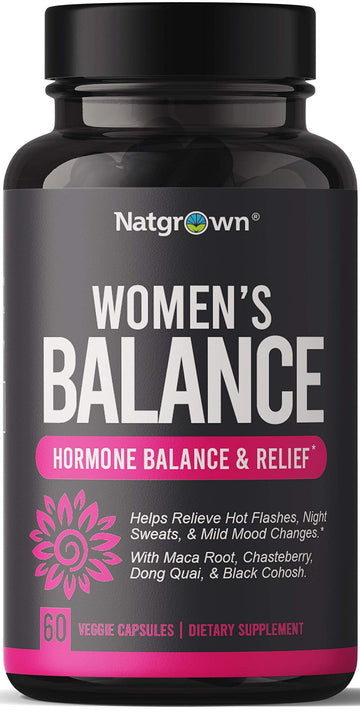 Natgrown Hormone Balance for Women PMS & Menopause Supplement for Fertility Hormonal & Menstrual Support, Helps Relief Hot Flashes - Maca Root, Vitex, Dong Quai & Black Cohosh Complex -Vegan Capsules NatgrownAu supplements