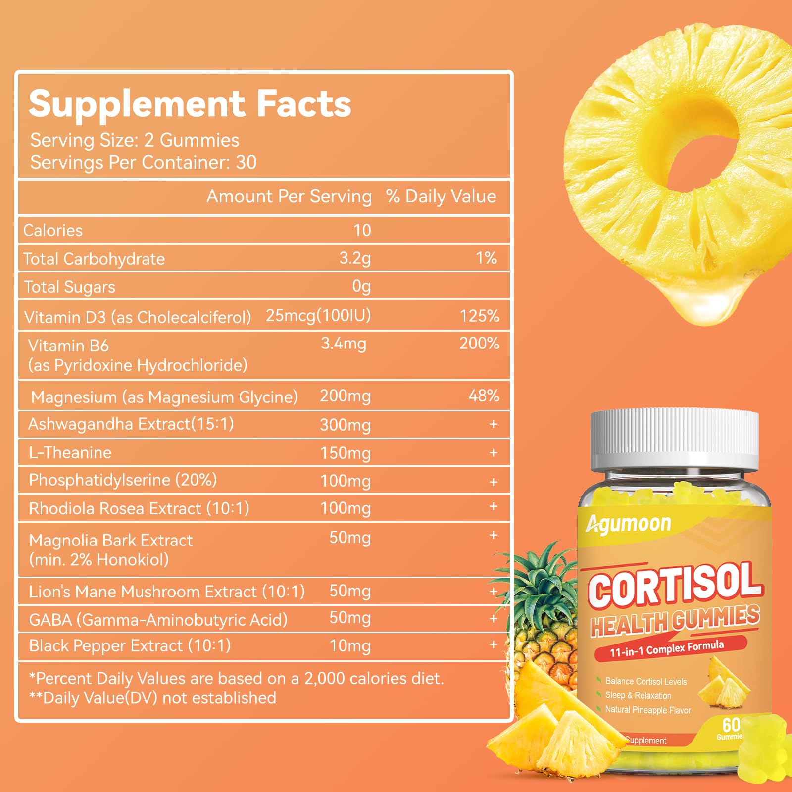 Agumoon Cortisol Gummies for Women, Cortisol Supplements with Ashwagandha, Magnesium, L-theanine, for Relaxation and Mood Support - 120 Gummies AgumoonAu supplements
