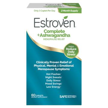Estroven Complete + Ashwagandha Multi-Symptom Menopause Supplement for Women - 60 Ct. - Clinically Proven Ingredients Provide Menopause Relief & Night Sweats + Hot Flash Relief* - Drug-Free & Non-GMO EstrovenAu supplements