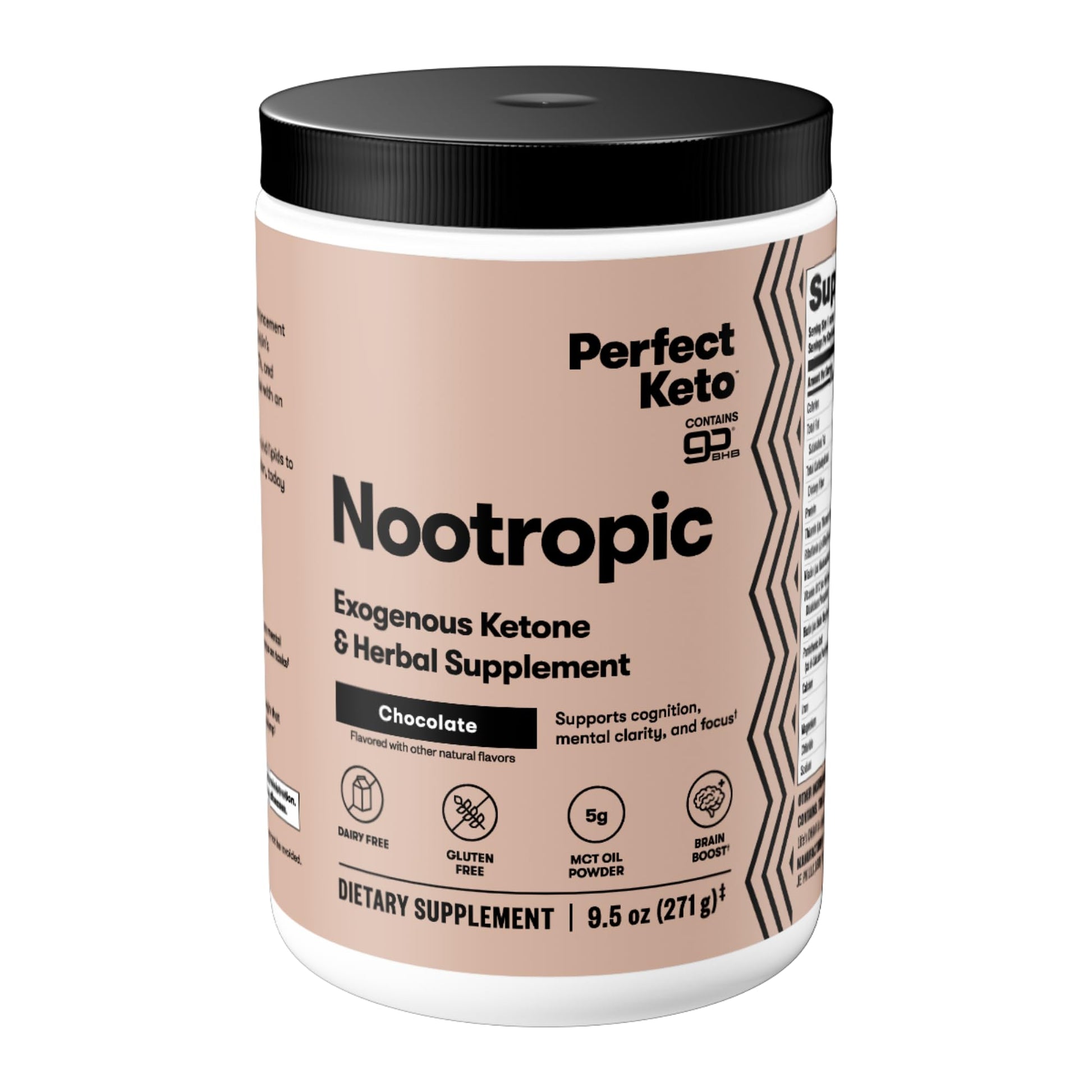 Perfect Keto Nootropic Brain Support, Caffeine Free Focus and Energy Supplement with Alpha Lipoic Acid, L Theanine, Ginkgo Biloba, Alpha GPC, MCT's, Collagen, Ketones, Chocolate Drink Mix, 15 Servings Perfect KetoAu supplements