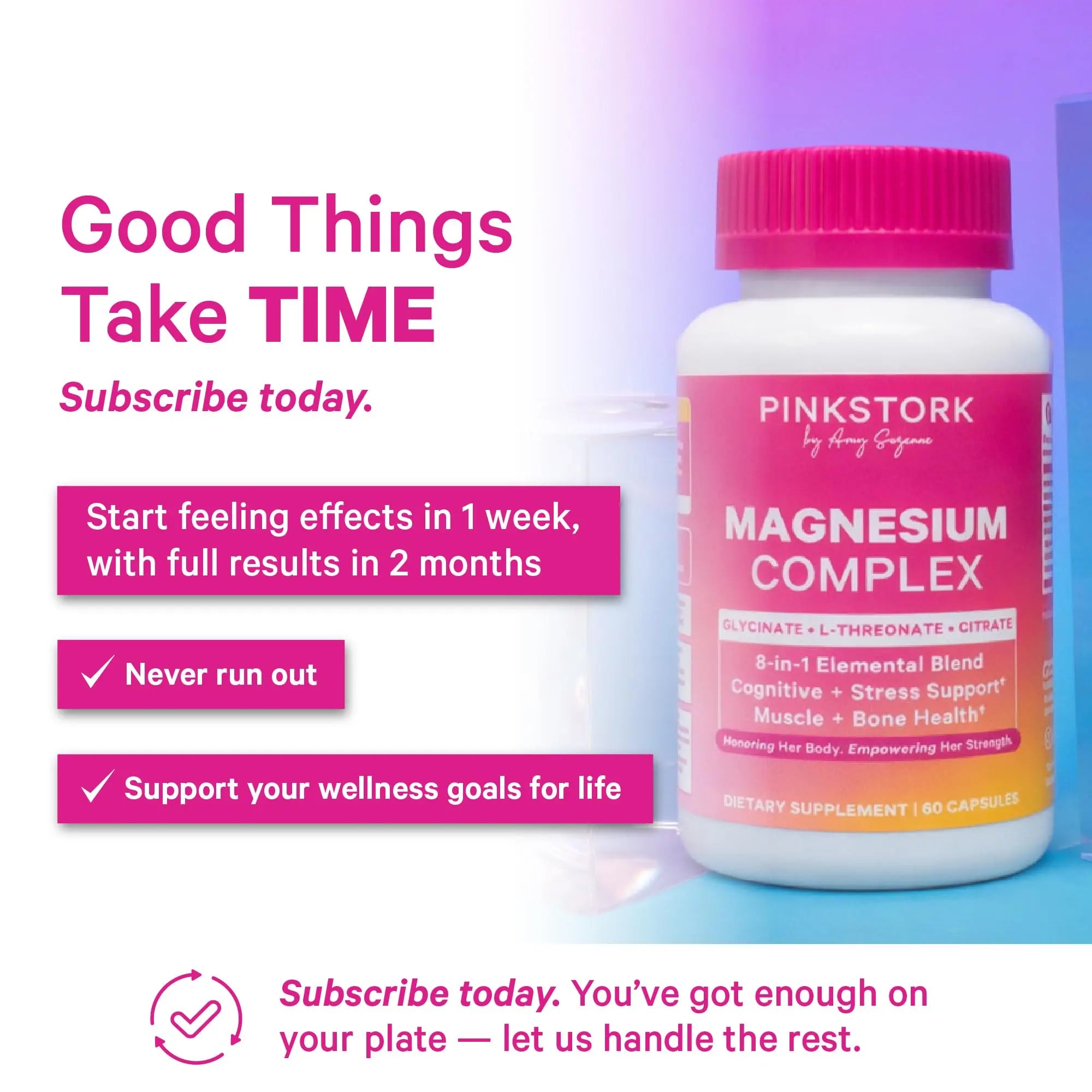 Pink Stork Magnesium Complex for Women - 8 Forms Including Glycinate, Malate, Citrate & L-Threonate - Stress, Sleep, Muscle & Hormone Support - 400 mg Elemental Magnesium - 60 Vegan Capsules Pink Storknz supplements