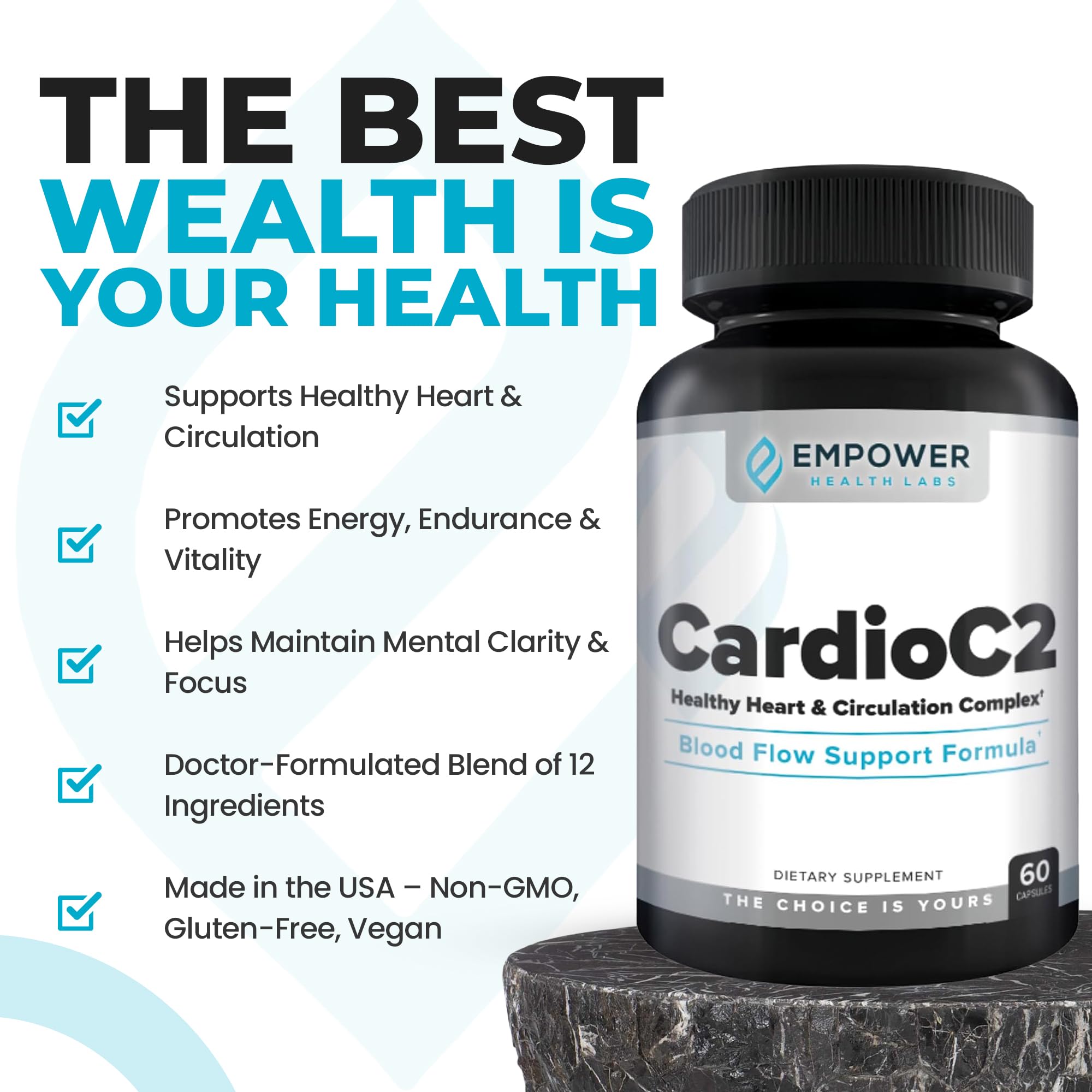 Empower Health Labs CardioC2 Circulation & Energy Support – Doctor-Formulated Blend with Beet Root, Black Garlic, Hawthorn & CoQ10 – Supports Healthy Blood Flow, Energy & Clarity – 60 Capsules Empower Health LabsAu supplements