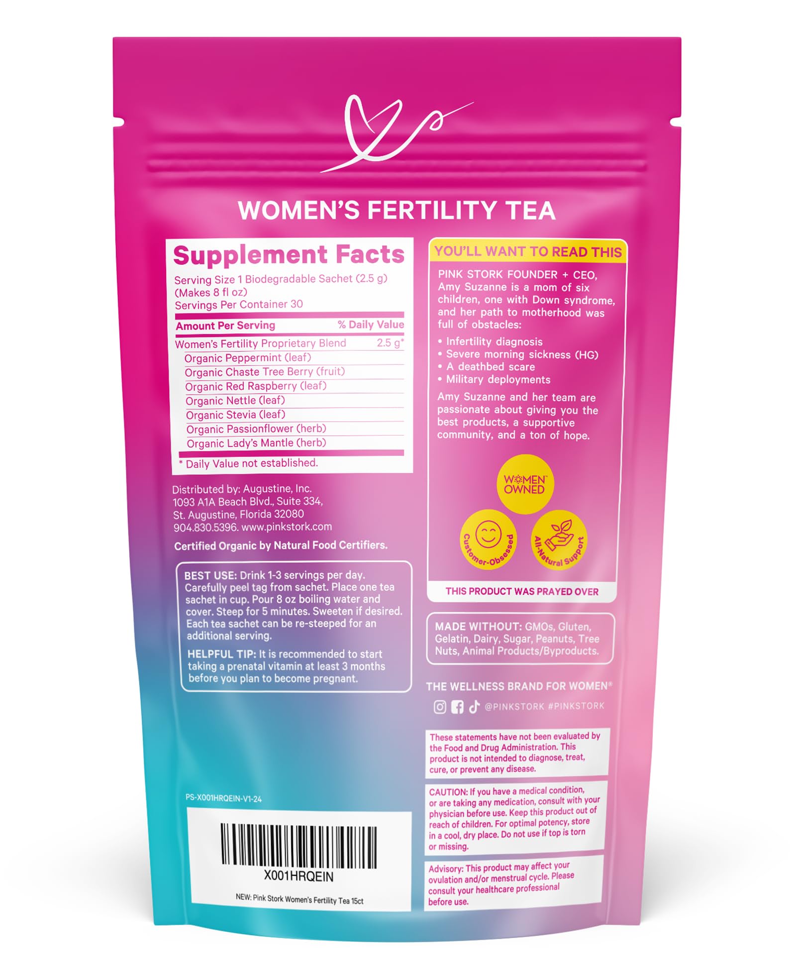 Pink Stork Organic Fertility Tea for Women | Fertility Supplements for Women with Chaste Tree Berry (Vitex) + Red Raspberry Leaf | Hormone Balance Herbal Tea for Conception Support | USDA Organic, Caffeine Free - Sweet Mint, 15 Sachets Pink StorkAu supplements