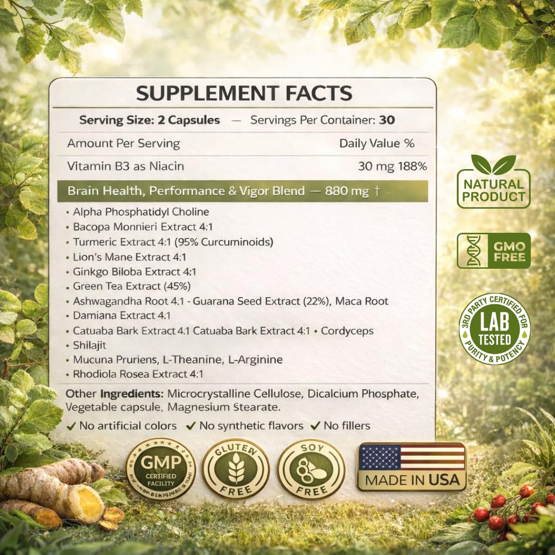 Brain Supplements for Memory & Focus - Nootropic Brain Health - Cognitive Performance, Clarity, Energy, Mental Vigor, Shilajit - Alpha Choline, Lion's Mane, Bacopa, 18 Premium Ingredients SCIENCE FORCEAu supplements