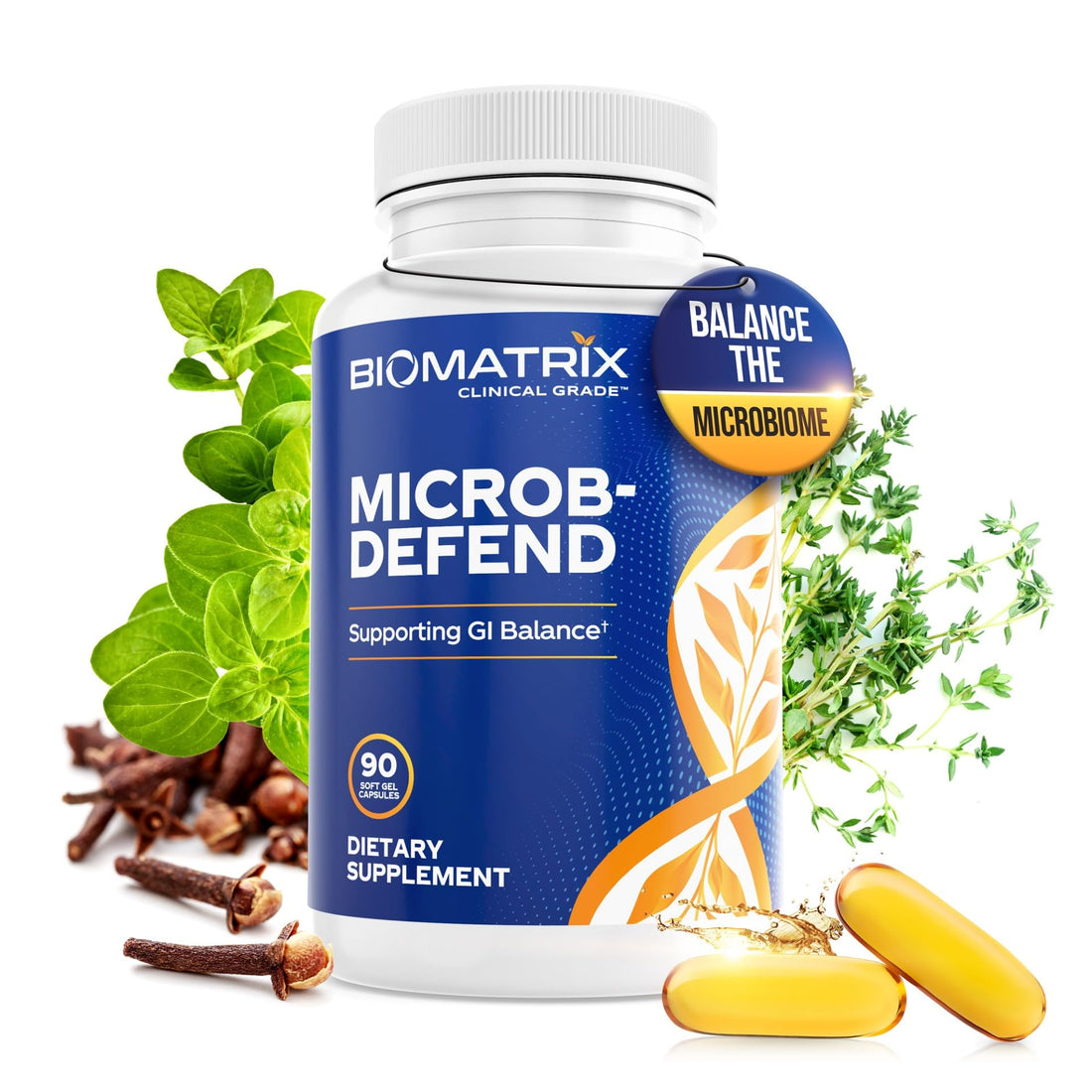 BioMatrix Biofilm Disruptor, GI Repair Digestive Supplement for Men and Women, Oil of Thyme, Oregano & Clove, Gut Microbiome & Intestinal Health Support | Microb-Defend (90 Softgels) BioMatrixAu supplements