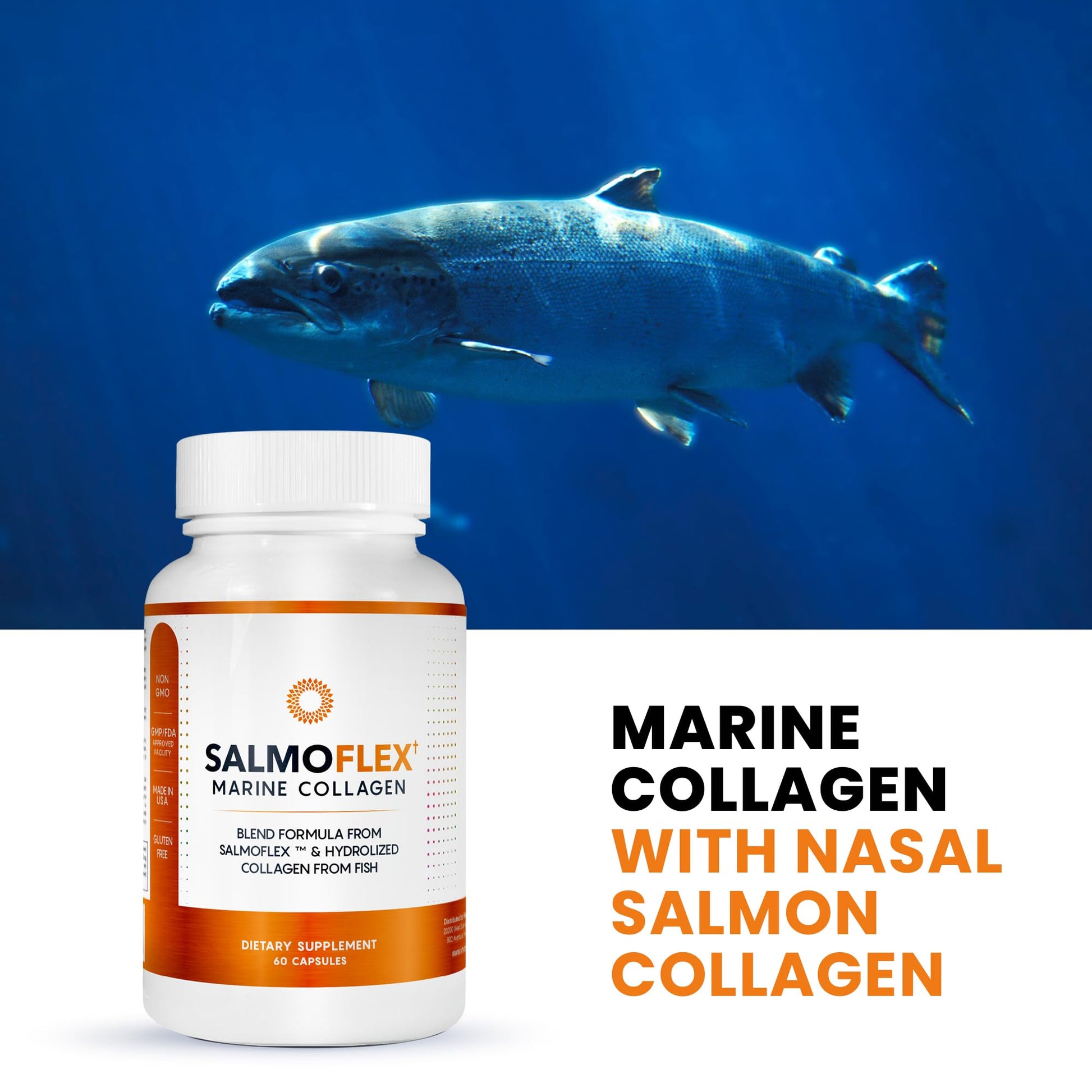 VITASEI Salmoflex Marine Collagen Peptides Pills W/Hyaluronic Acid, Vitamin C, D, E | Salmon Supplements - Hair, Skin, Nails | Multivitamin for Women & Men | Knee, Joint Relief - 60 Capsules VITASEIAu supplements