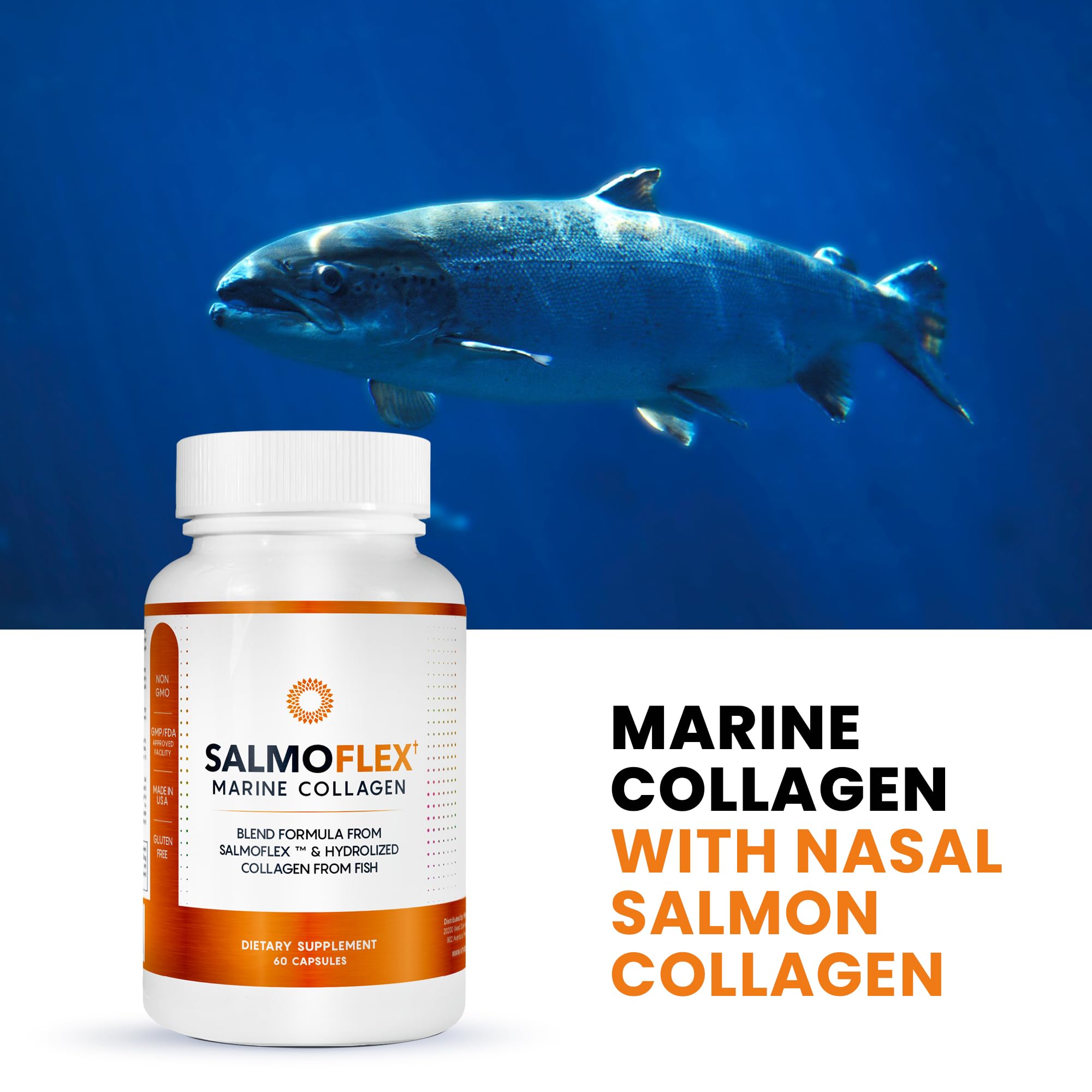 VITASEI Salmoflex Marine Collagen Peptides Pills W/Hyaluronic Acid, Vitamin C, D, E | Salmon Supplements - Hair, Skin, Nails | Multivitamin for Women & Men | Knee, Joint Relief - 60 Capsules VITASEIAu supplements