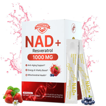 Healliance NAD+ Liquid Supplement 1000mg - Features Nicotinamide Riboside Resveratrol with PQQ for Targeted Healthy Aging and Cellular Energy Support, 30 Packets for Women and Men HeallianceAu supplements