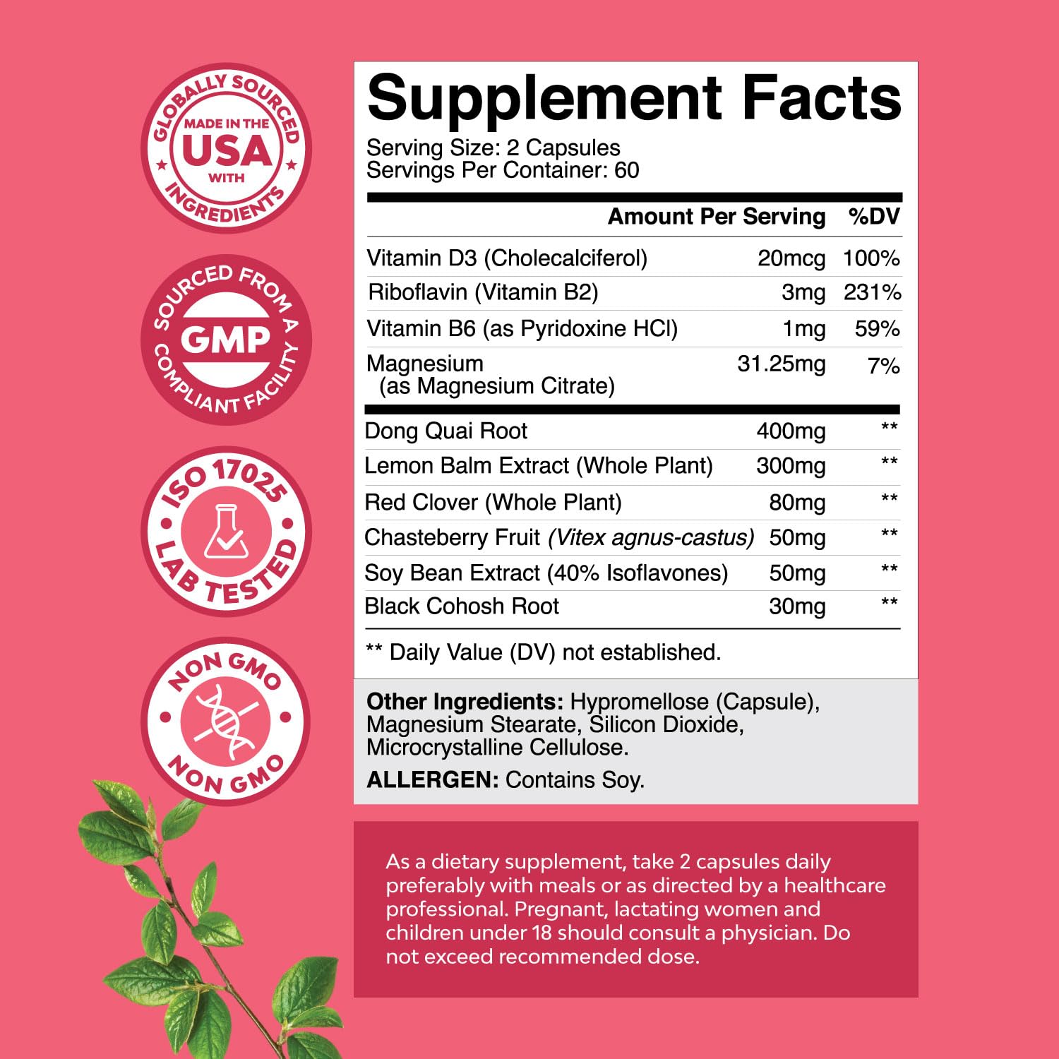 Complete Herbal Menopause Supplement for Women - Female Hormone Balance Capsules for Night Sweats Hot Flashes & Mood Swings with Dong Quai, Chaste Berry & Black Cohosh Root - 120 Count Pack Natures CraftAu supplements
