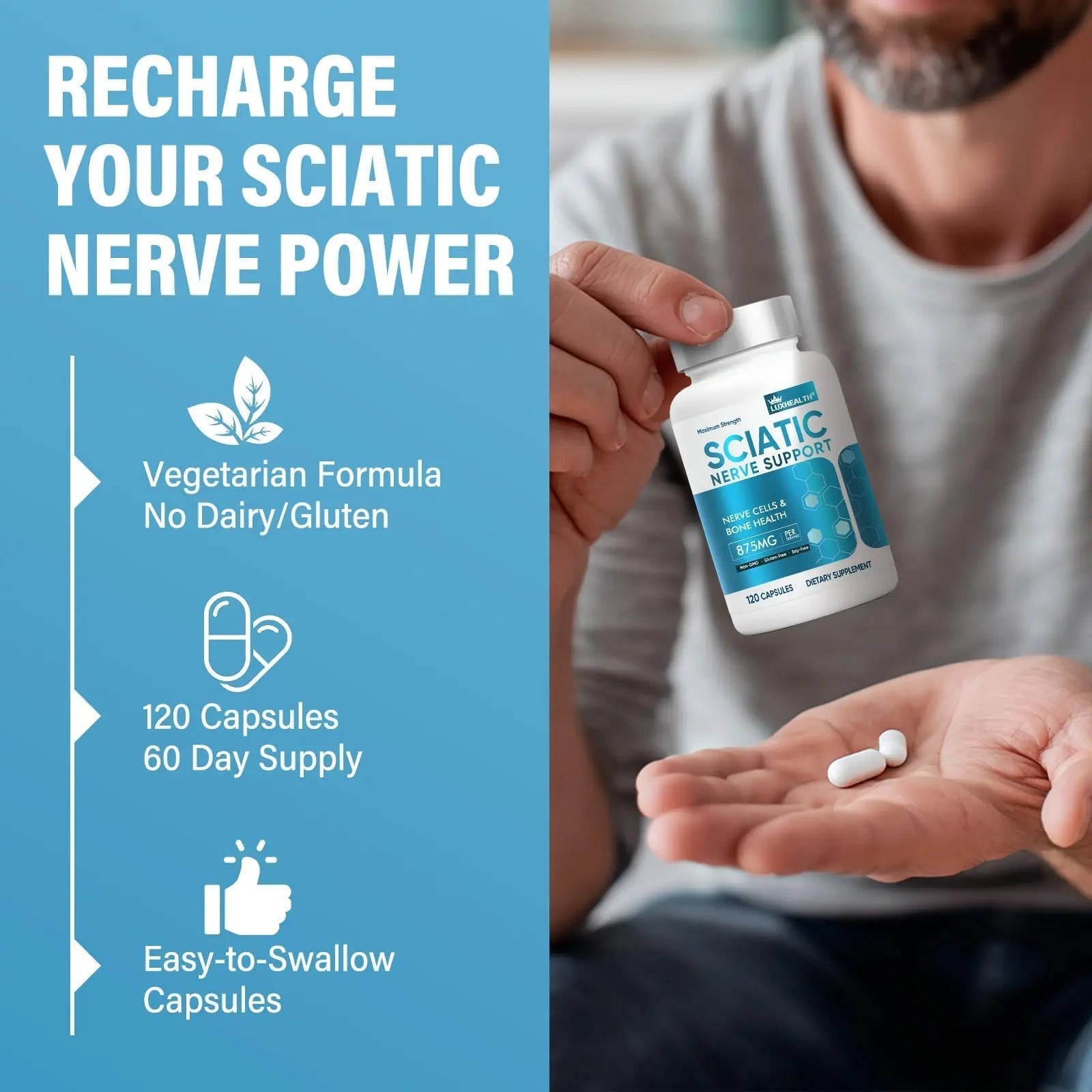 Sciatic Nerve Support Supplement, 120 Capsules Nerve Savior for Neuropathy, Premium Formula with Natural Botanical & Vitamin Complex VivaherbalAu supplements