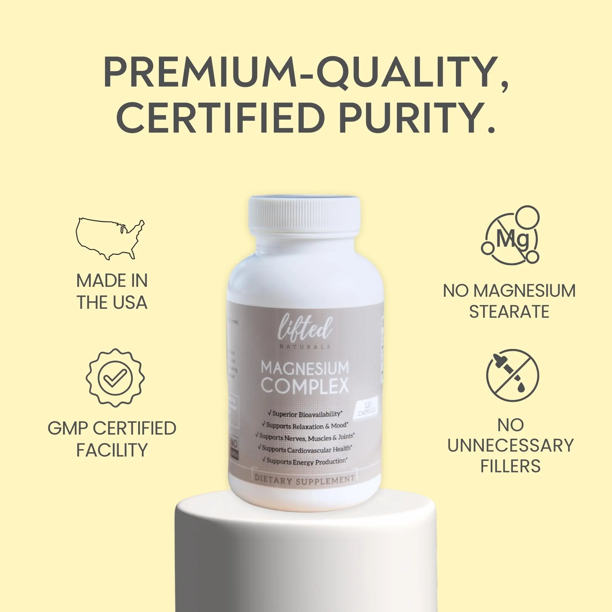 Magnesium Complex - Lifted Naturals Magnesium Supplement w/Bisglycinate, Malate, Taurate - 120 Capsules - Bioavailable Magnesium Formula for Mood, Sleep, Energy Support* Lifted Naturalsnz supplements