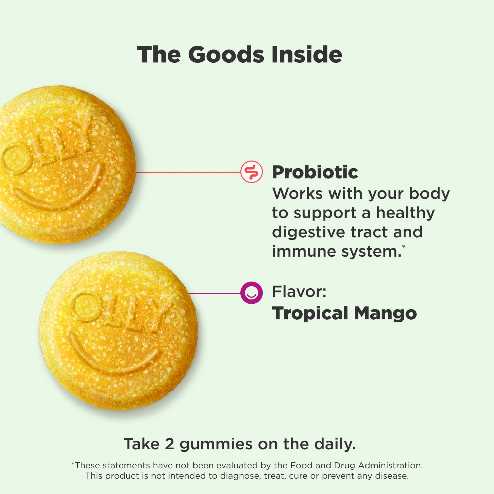 OLLY Probiotic Gummy, Immune and Digestive Support, 1 Billion CFUs, Chewable Probiotic Supplement, Mango, 25 Day Supply - 50 Count OLLYAu supplements