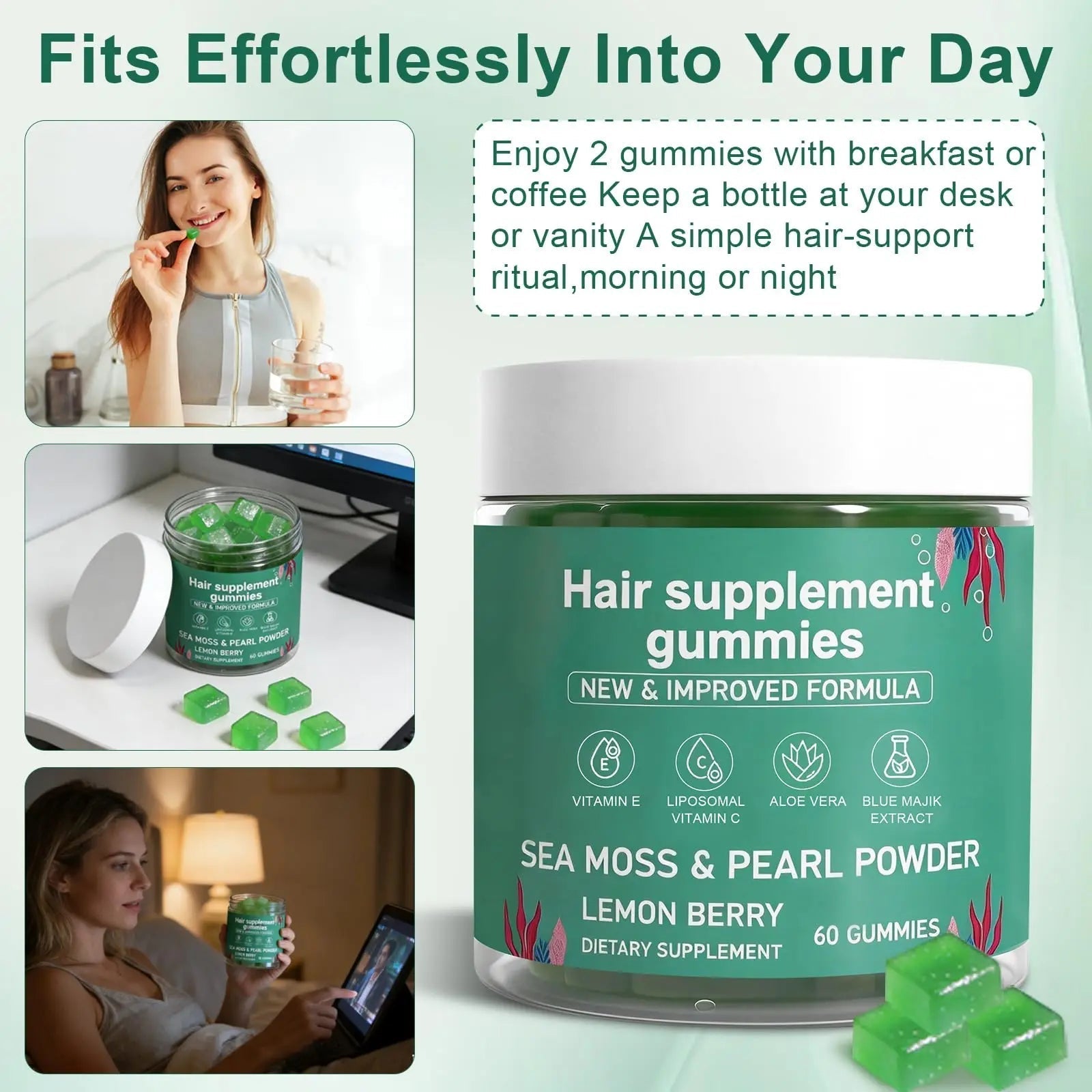 YATIME Hair Loss Gummies,Sea Moss Gummies with Vitamin C, Vitamin E, Aloe Vera, Pearl Powder Support Faster Hair Growth YATIMEAu supplements