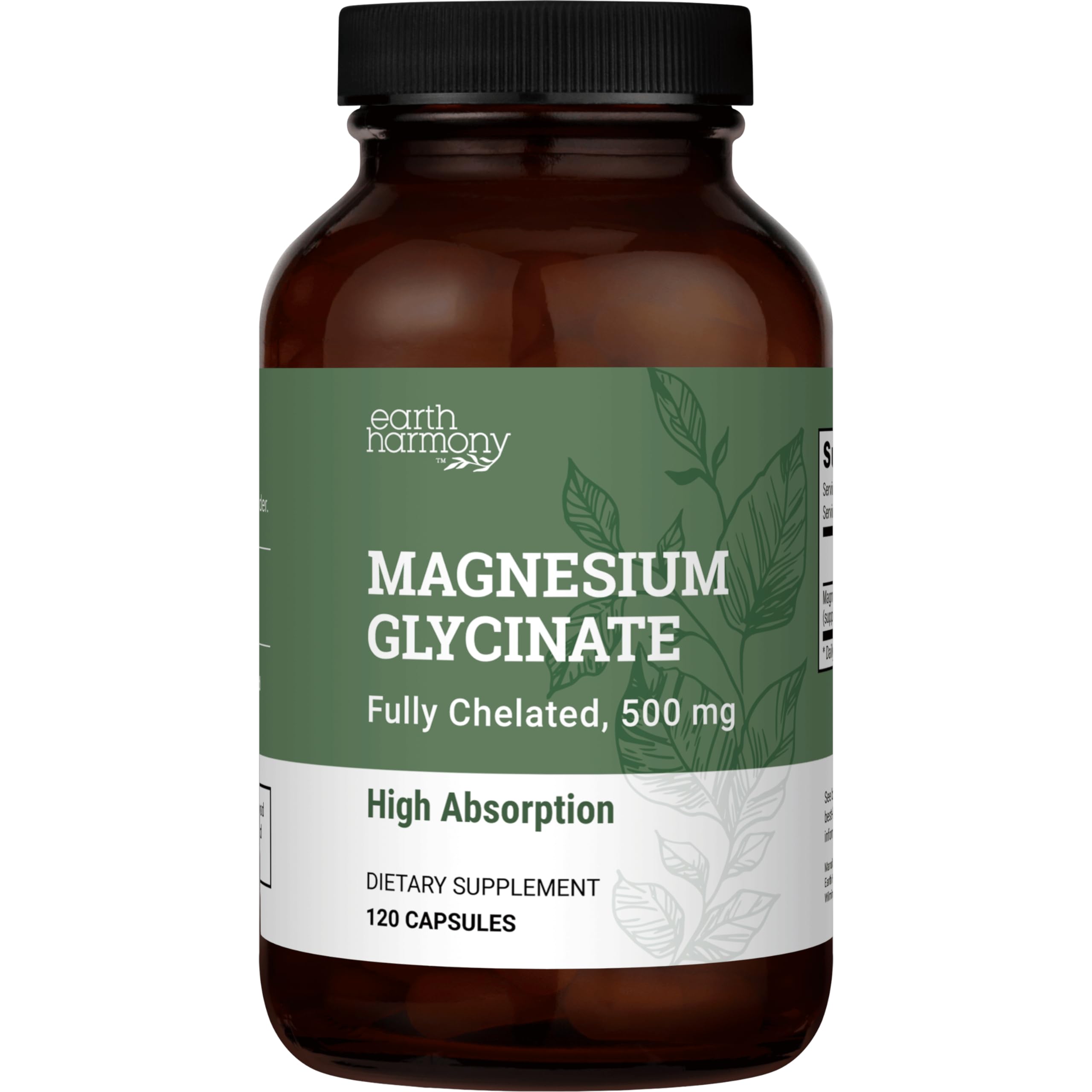 Pure Magnesium Glycinate 500mg - Chelated Magnesium Supplement, High Absorption Capsules for Sleep, Glicinato De Magnesio with Organic MCT Powder (120 Capsules) Earth Harmony NaturalsAu supplements