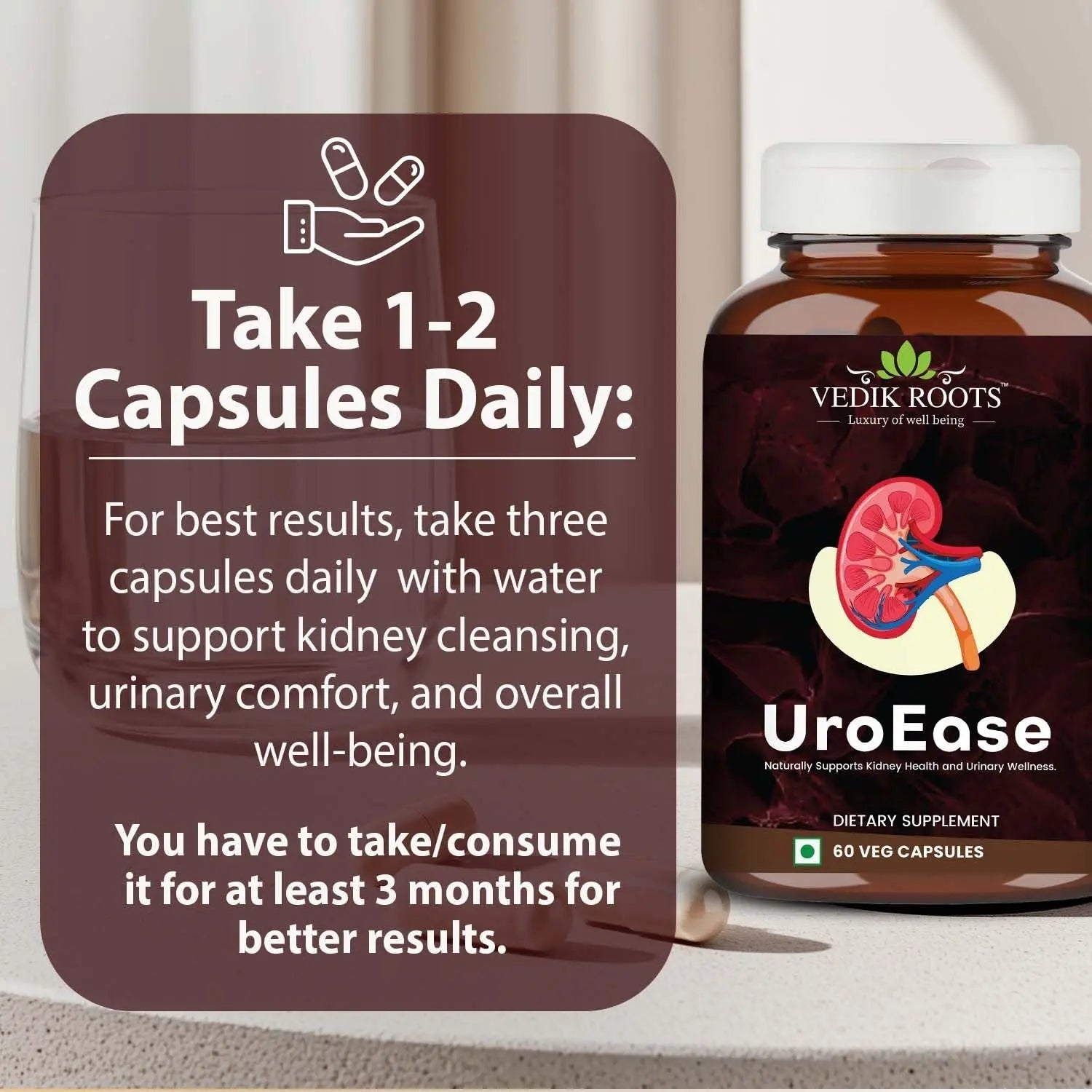 VEDIKROOTS UroEase | Ayurvedic Herbal Supplement for Kidney Health & Uric Acid Levels | Supports Urinary Tract Health | 60 Veg Capsules VEDIKROOTSAu supplements