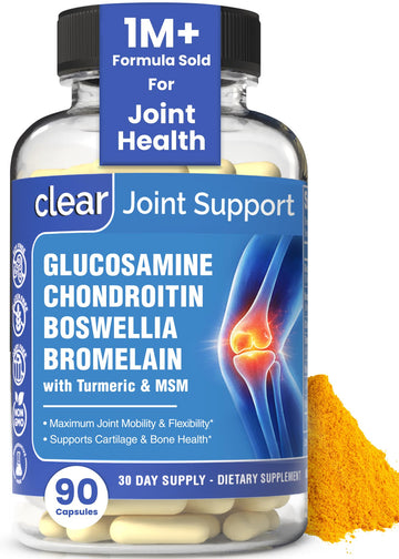 Clear Joint Support - 1500mg Glucosamine Chondroitin MSM - 8 in 1 Joint Health Supplement with Turmeric and Boswellia for Men & Women, Knee, Hip & Back Support, Made in USA, 90 Capsules Clear ProbioticsAu supplements