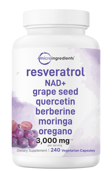 Micro Ingredients Resveratrol NAD Complex 3,000mg for Women & Men, 240 Veggie Capsules | NMN Supplement Alternative | 11-in-1 Blend with NAD+, Quercetin, Moringa, Berberine, Grape Seed, & Oregano Micro IngredientsAu supplements