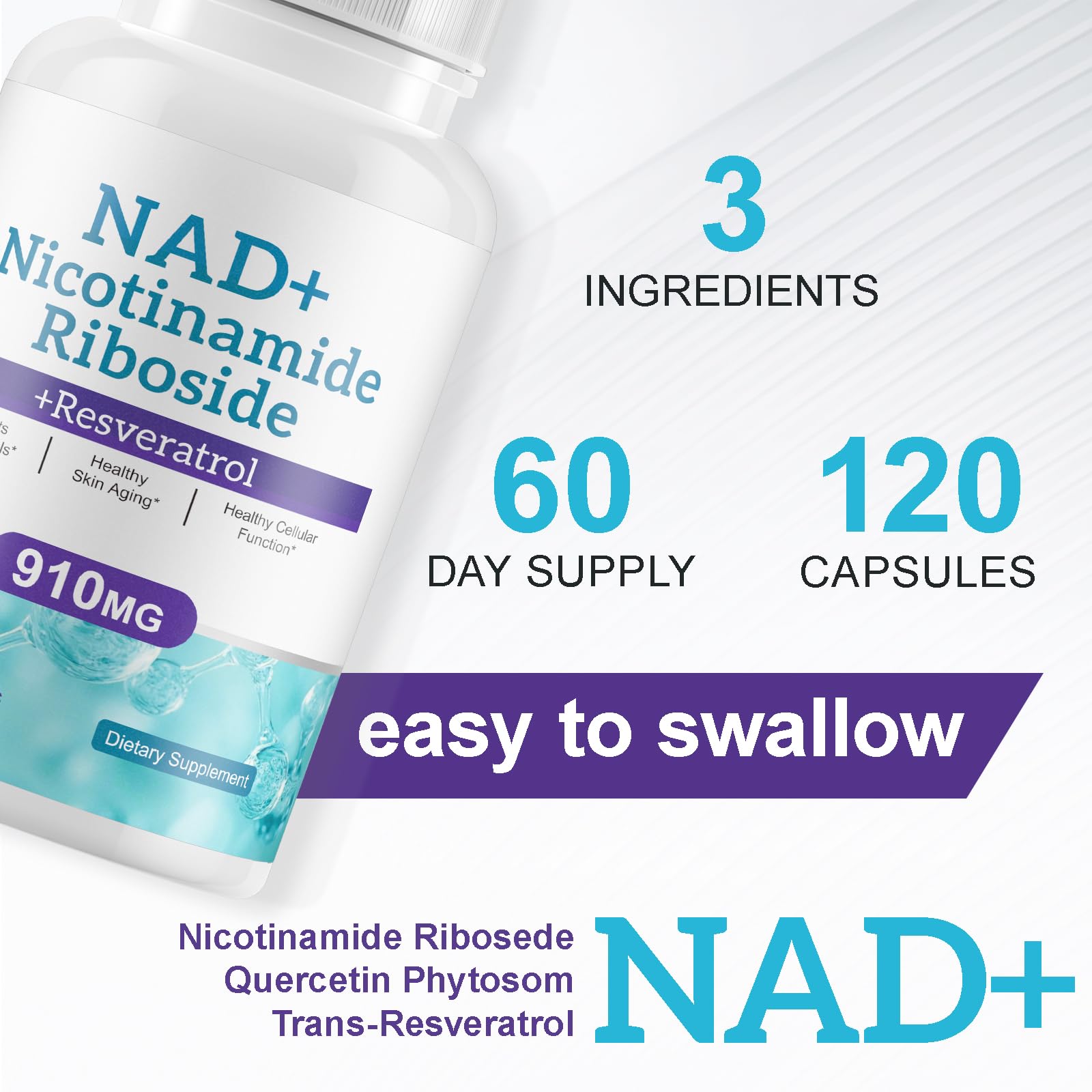 Daiasns NAD Supplement for Men and Women - Liposomal Nicotinamide Riboside, Quercetin, NAD+ Supplement with Resveratrol 910mg - Supports Muscle, Brain, Energy, 120 Capsules DaiasnsAu supplements