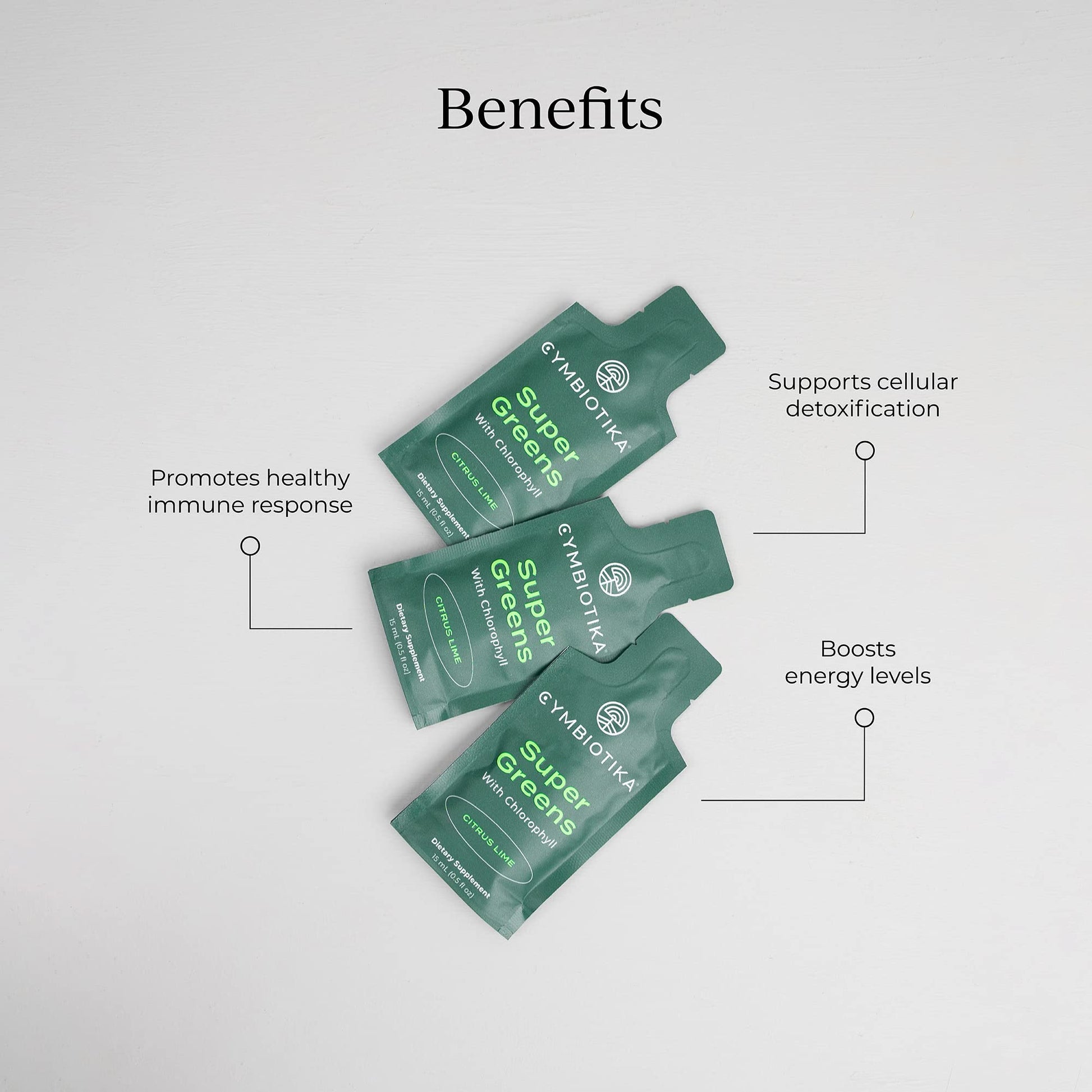 CYMBIOTIKA Super Greens Supplement with Chlorophyll, Spirulina, Daily Vegan Superfood Packets for Digestive Gut Health, Detox, Energy and Immune Support, Citrus Lime Flavor, 15 mL Pouches, 30 Pack CYMBIOTIKAUS supplements