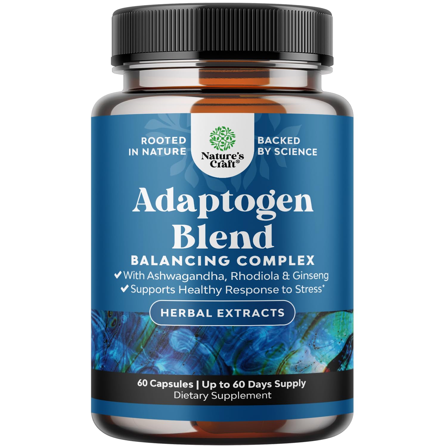 Herbal Adaptogen Mood Support Supplement - Calming Adaptogens Supplement for Stress & Cortisol Management with Ashwagandha Rhodiola Rosea & Maca Root - Vegan & Daytime Friendly - 60 Count Natures CraftAu supplements