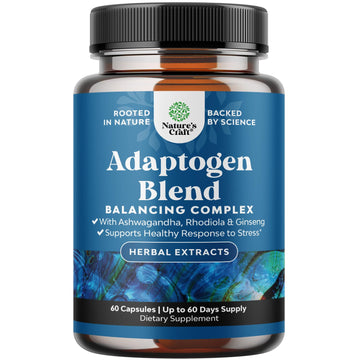 Herbal Adaptogen Mood Support Supplement - Calming Adaptogens Supplement for Stress & Cortisol Management with Ashwagandha Rhodiola Rosea & Maca Root - Vegan & Daytime Friendly - 60 Count Natures CraftAu supplements