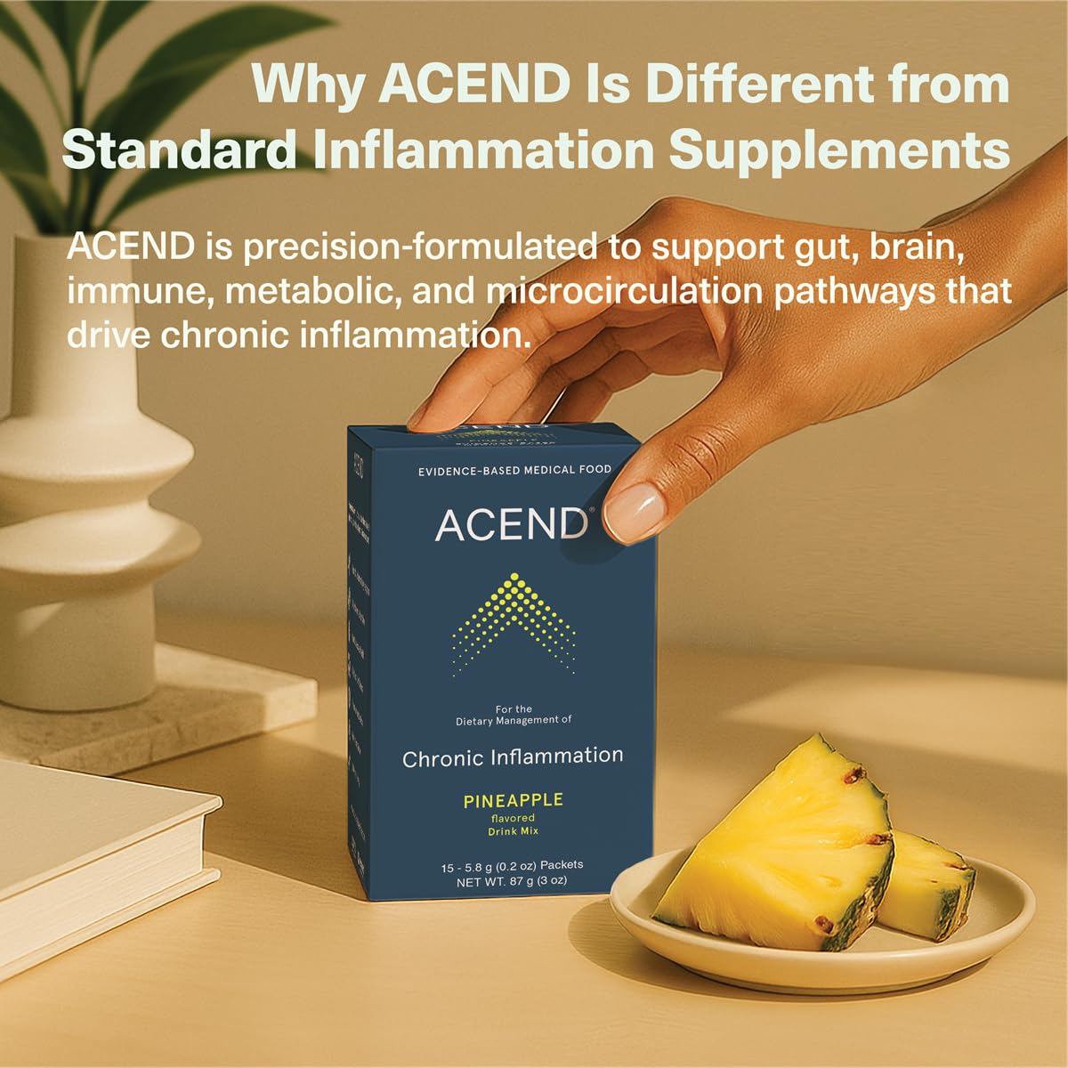 ACEND Advanced Inflammatory Support Powdered Drink Mix | Evidence-Based Polyphenols + Prebiotic Fiber + Probiotics | D3+K2, Minerals & Electrolytes | Non-GMO ACENDAu supplements