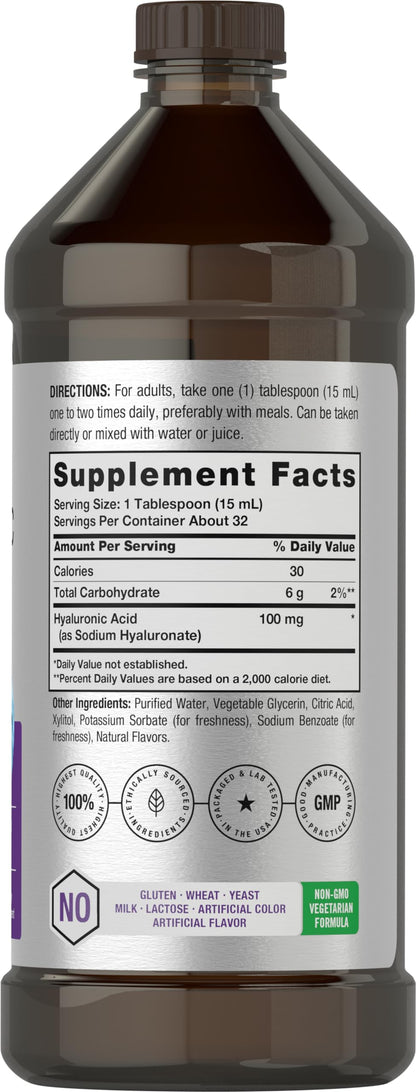 Liquid Hyaluronic Acid Supplement | 100 mg | 16 oz | Mixed Berry Flavor | Non-GMO HorbäachUS supplements